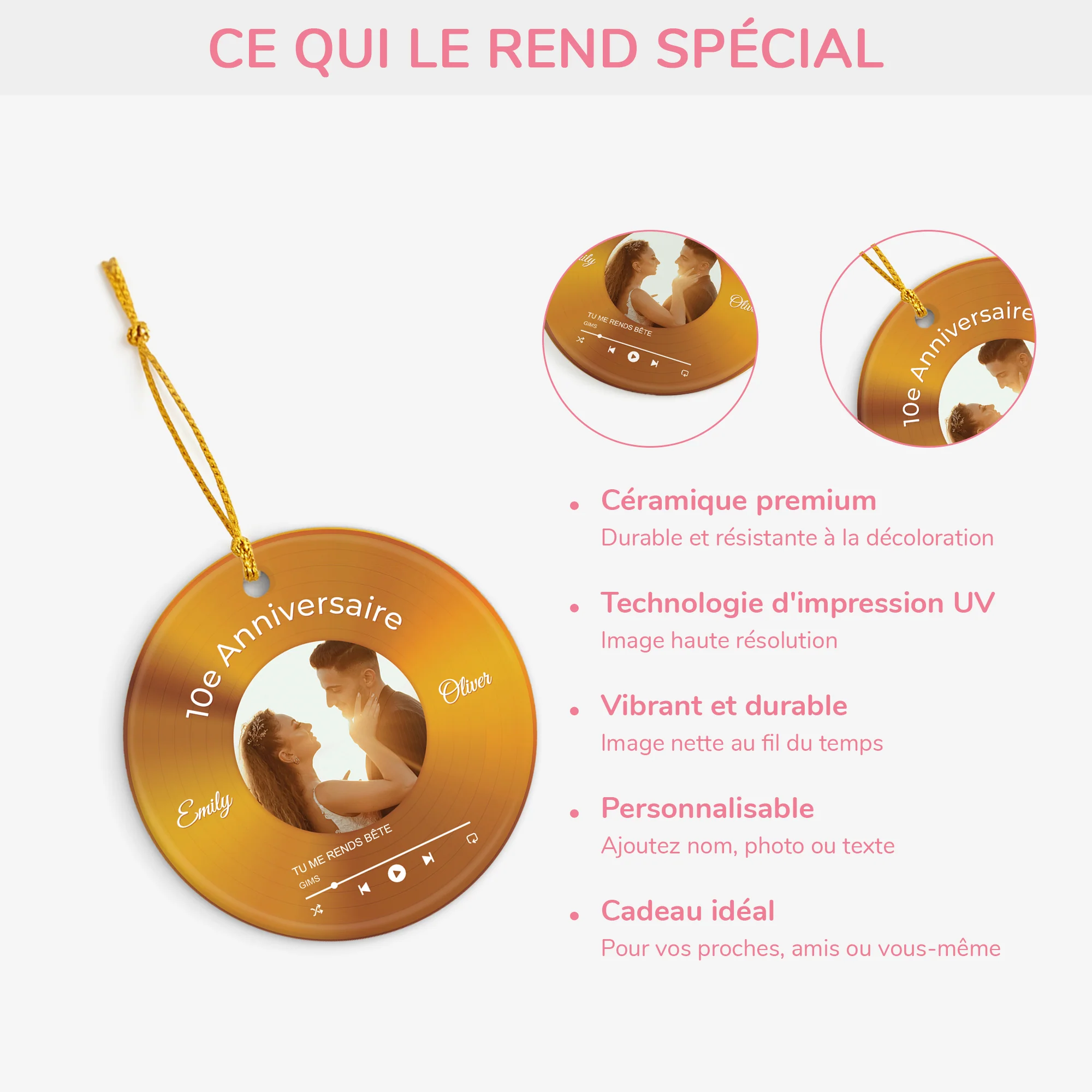 Ornement Céramique Personnalisé Couple Avec Photo - Notre Vinyle Anniversaire - Image 4