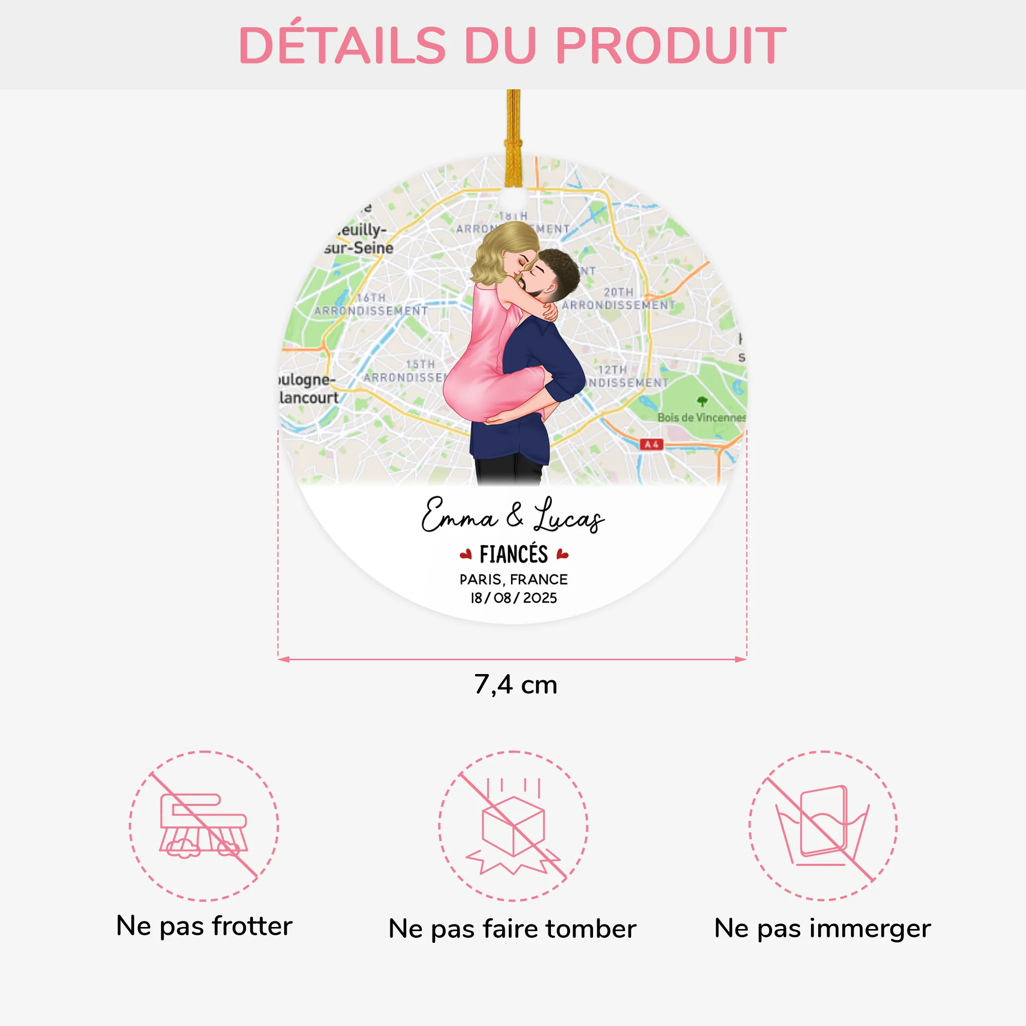 Ornement Céramique Personnalisé Couple - Fiancés - Avec Carte Géographique - Image 3