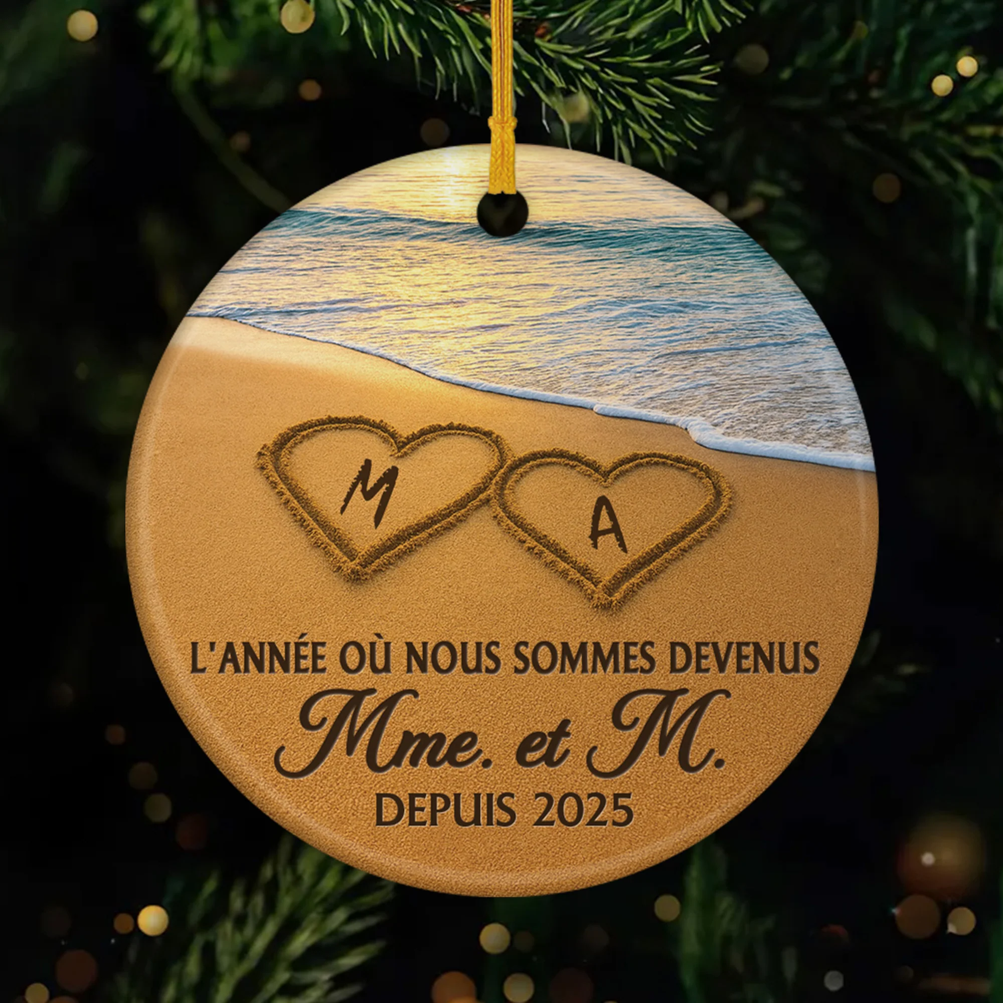 Ornement Céramique Personnalisé Couple - L'année Comme Monsieur Et Madame