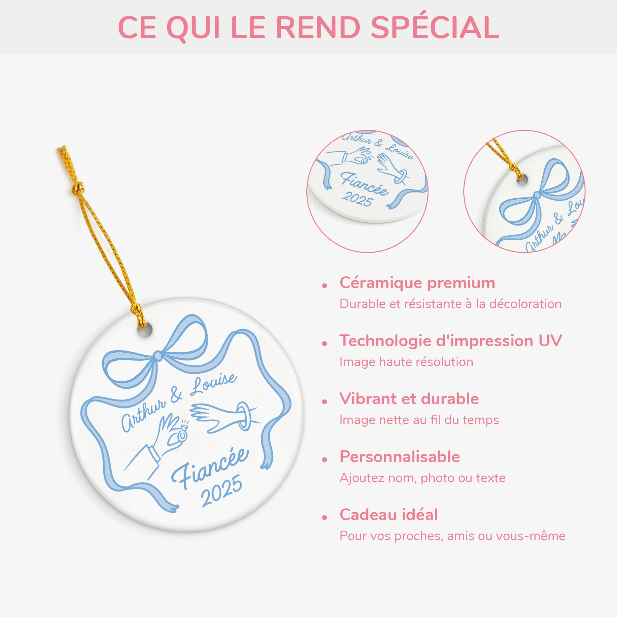 Ornement Céramique Personnalisé Couple - Nous Sommes Fiancés - Image 4