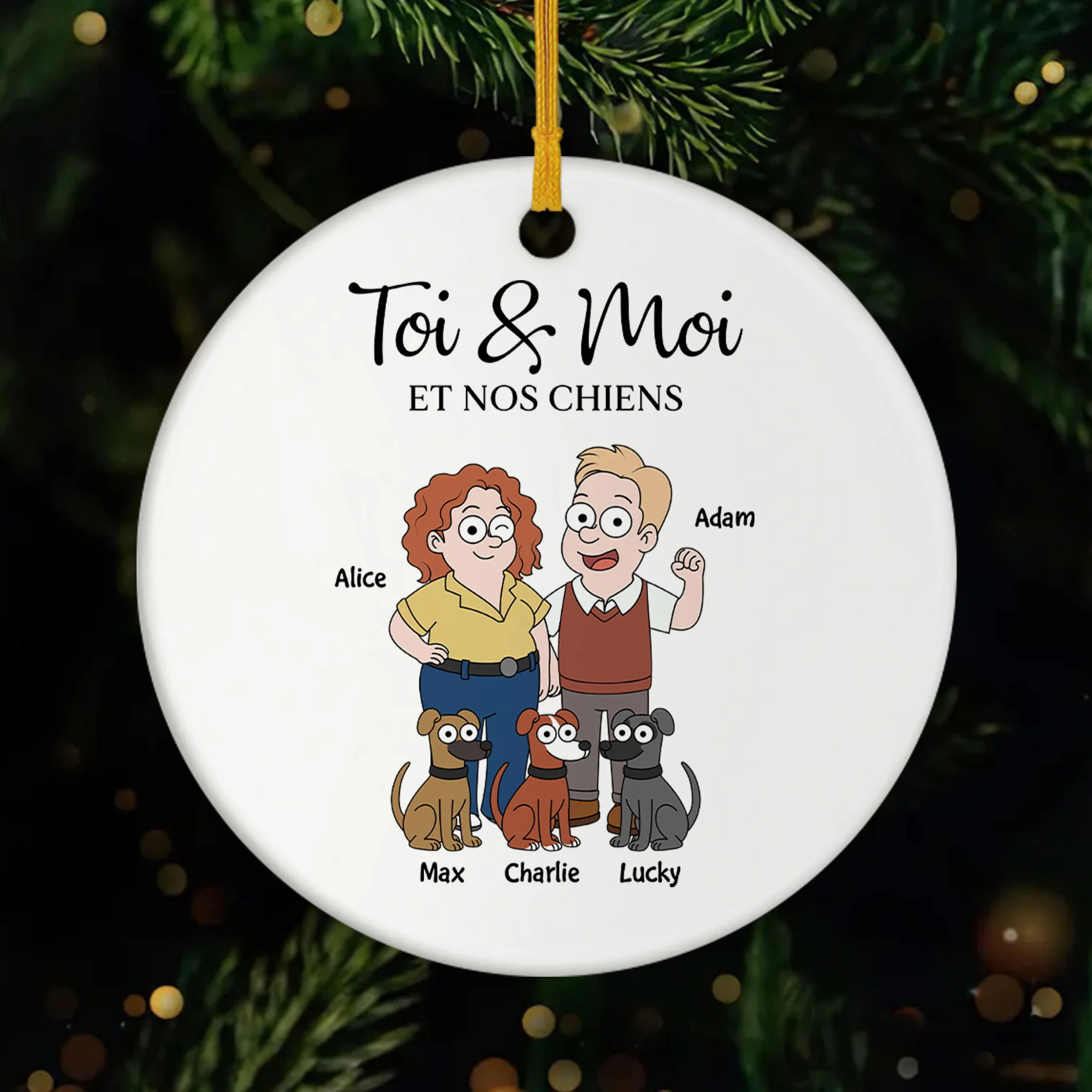 Ornement Céramique Personnalisé Couple - Toi Moi Et Le Chien