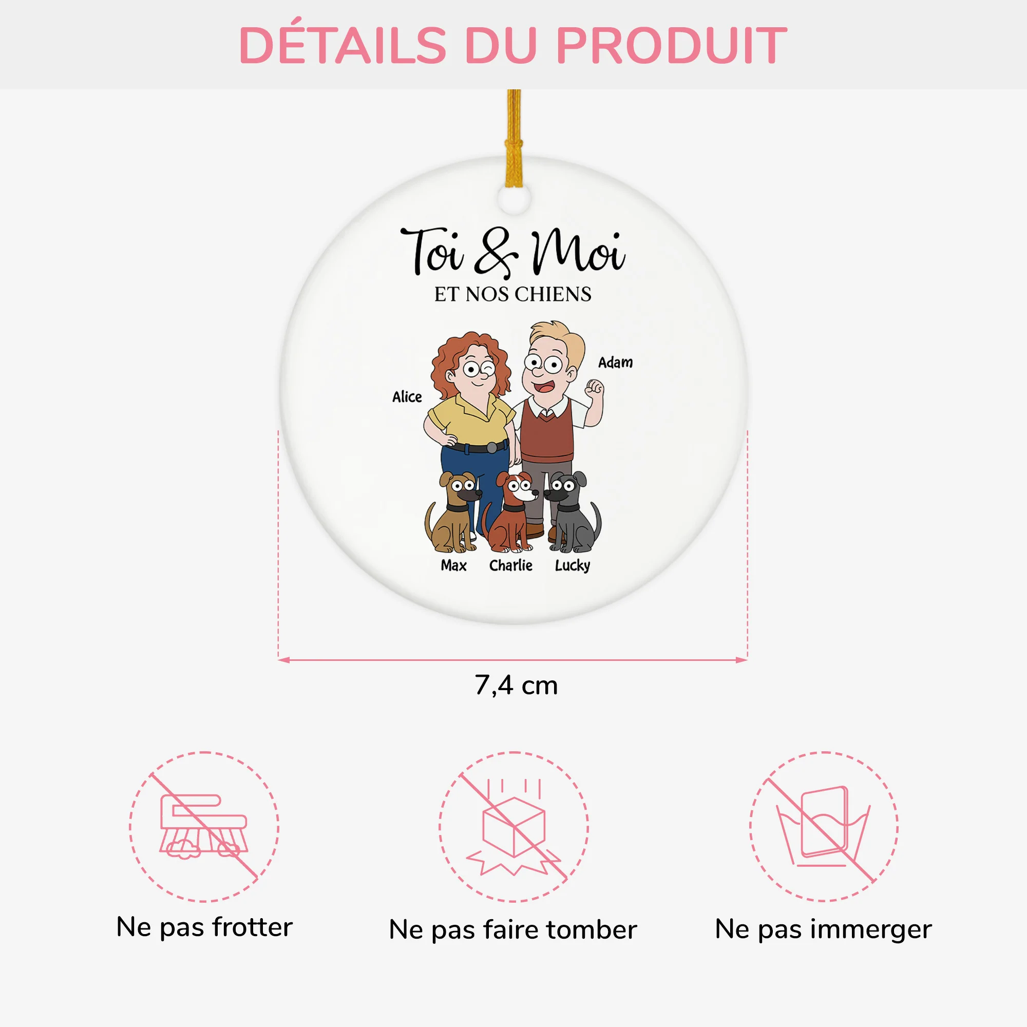 Ornement Céramique Personnalisé Couple - Toi Moi Et Le Chien - Image 3
