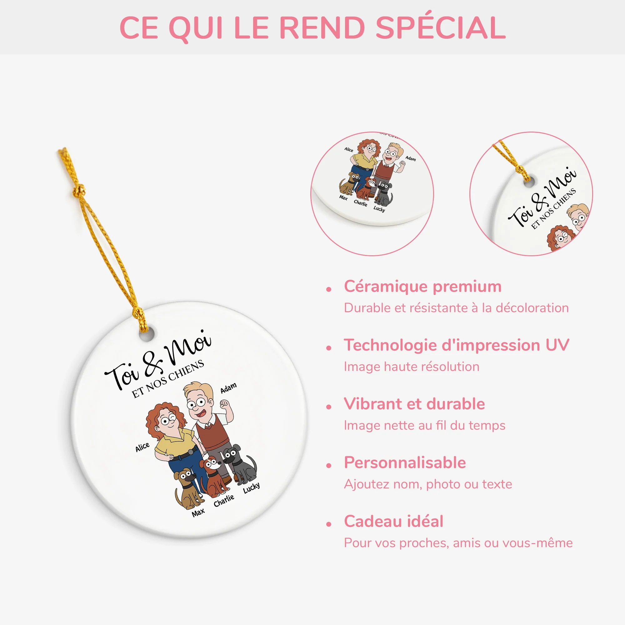 Ornement Céramique Personnalisé Couple - Toi Moi Et Le Chien - Image 4