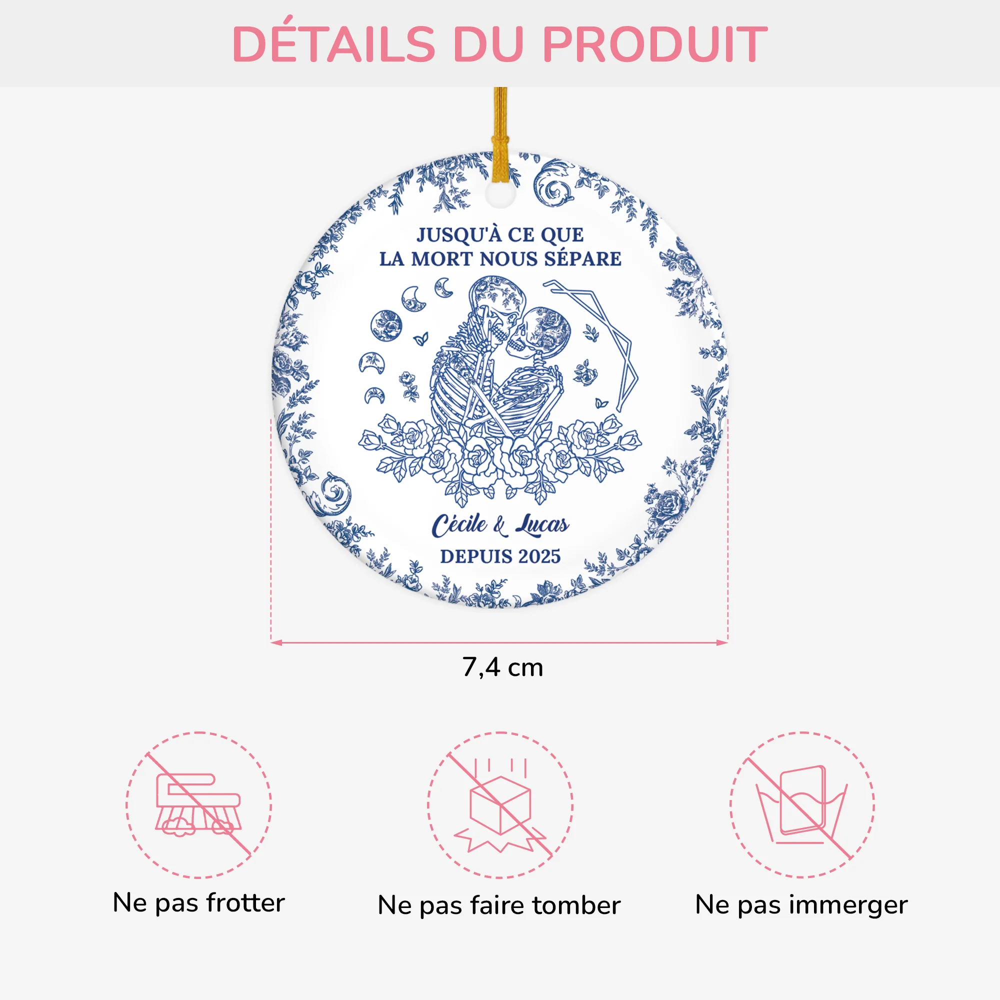 Ornement Céramique Personnalisé De Noël - Jusqu'à Ce Que La Mort Nous Sépare Style Toile Bleue - Image 3
