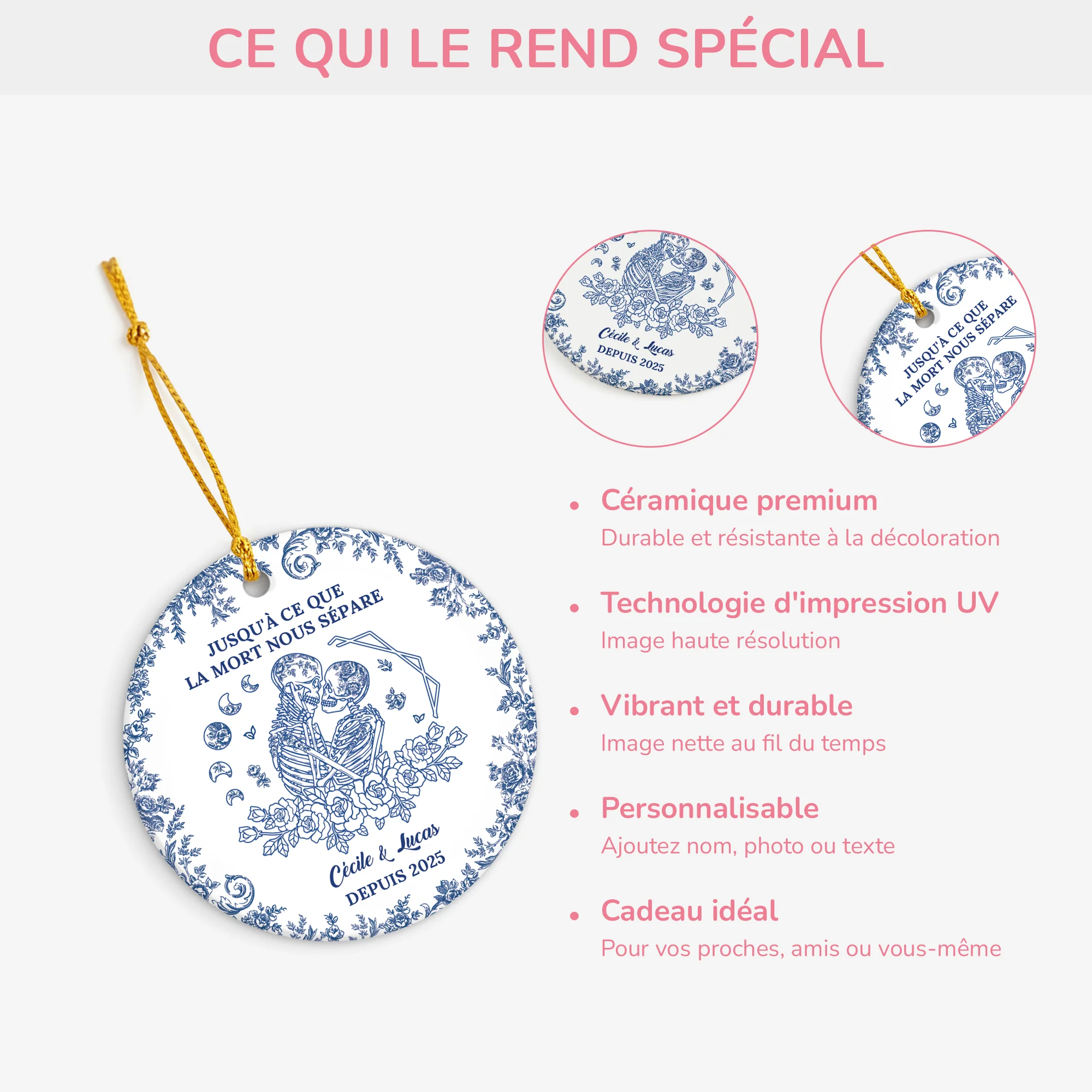 Ornement Céramique Personnalisé De Noël - Jusqu'à Ce Que La Mort Nous Sépare Style Toile Bleue - Image 4