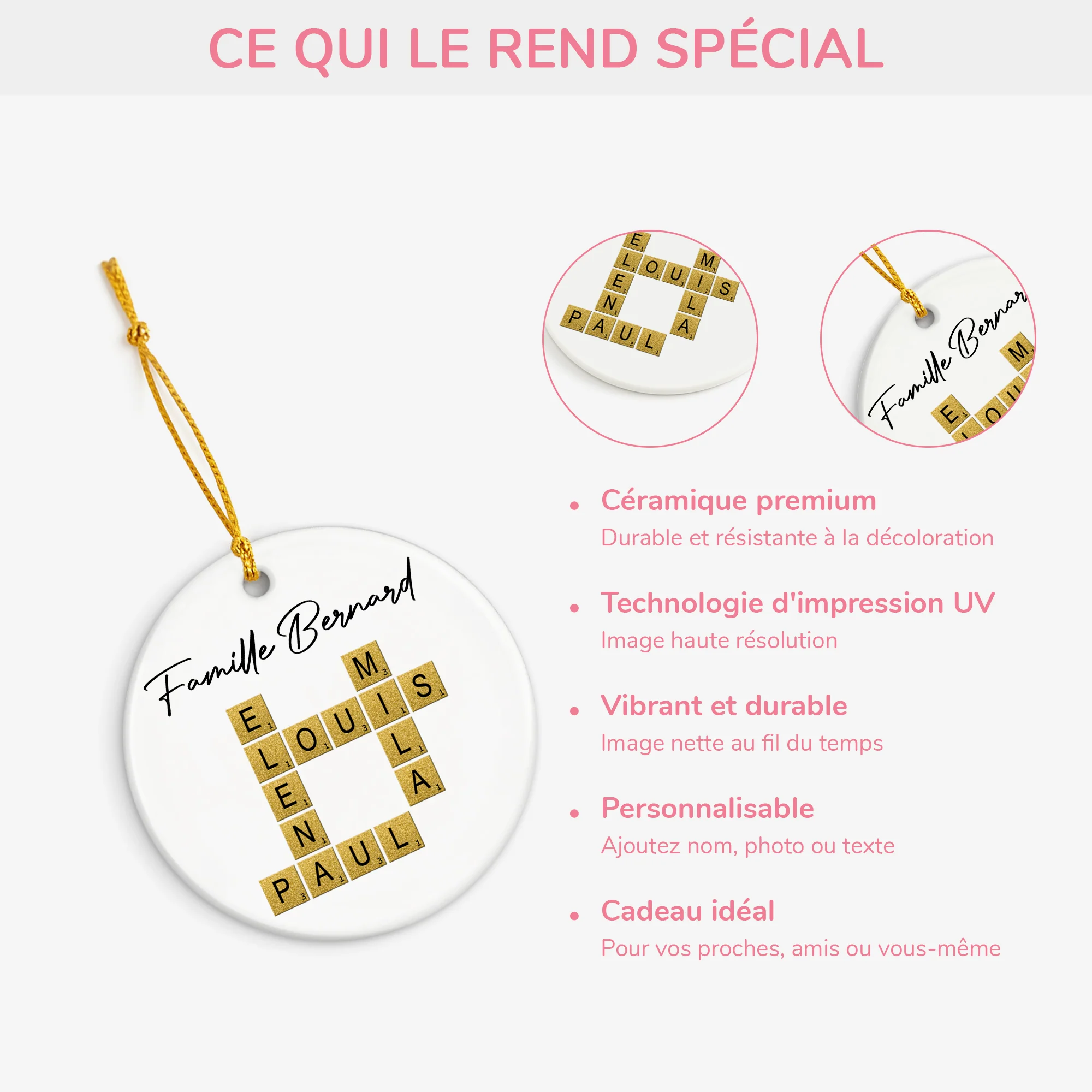 Ornement Céramique Personnalisé Famille - Notre Famille Avec Mots Croisés - Image 4