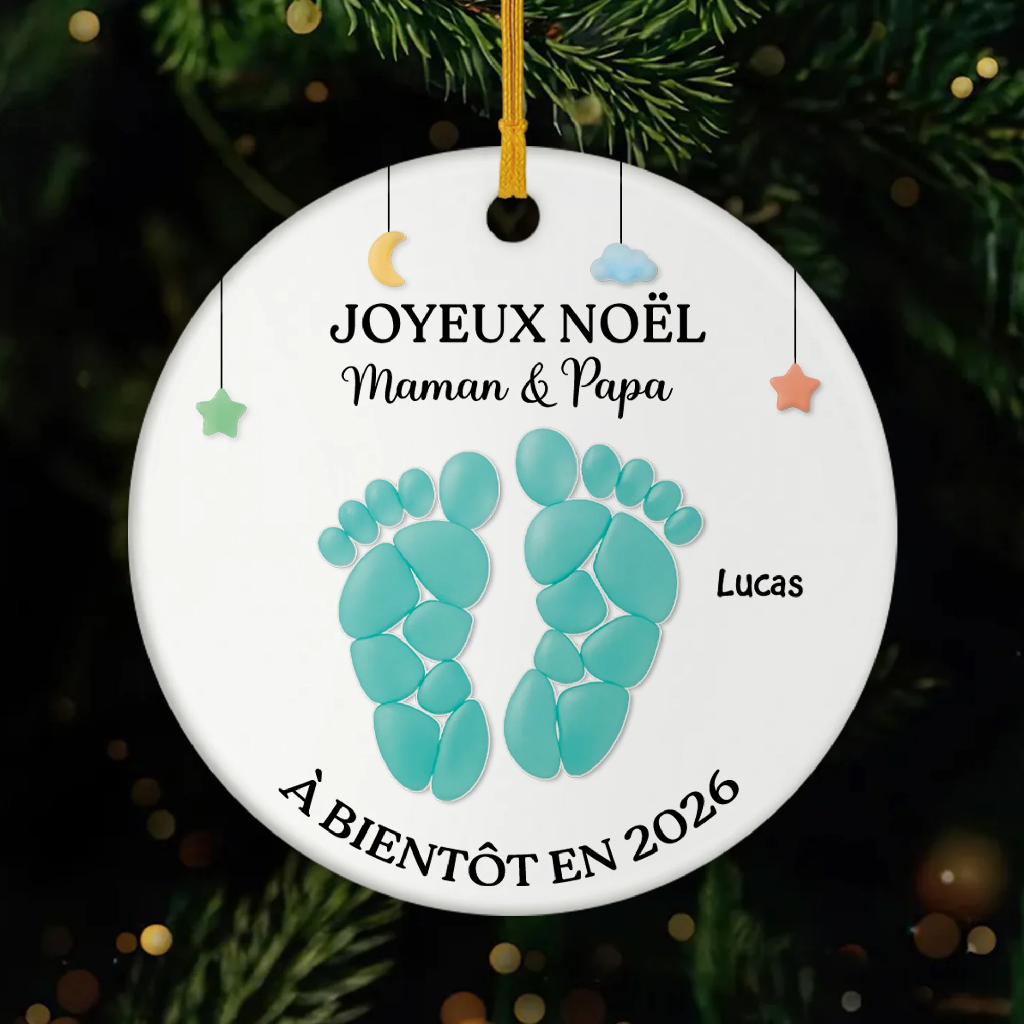 Ornement Céramique Personnalisé - Joyeux Noël Maman & Papa De Bébé En Route