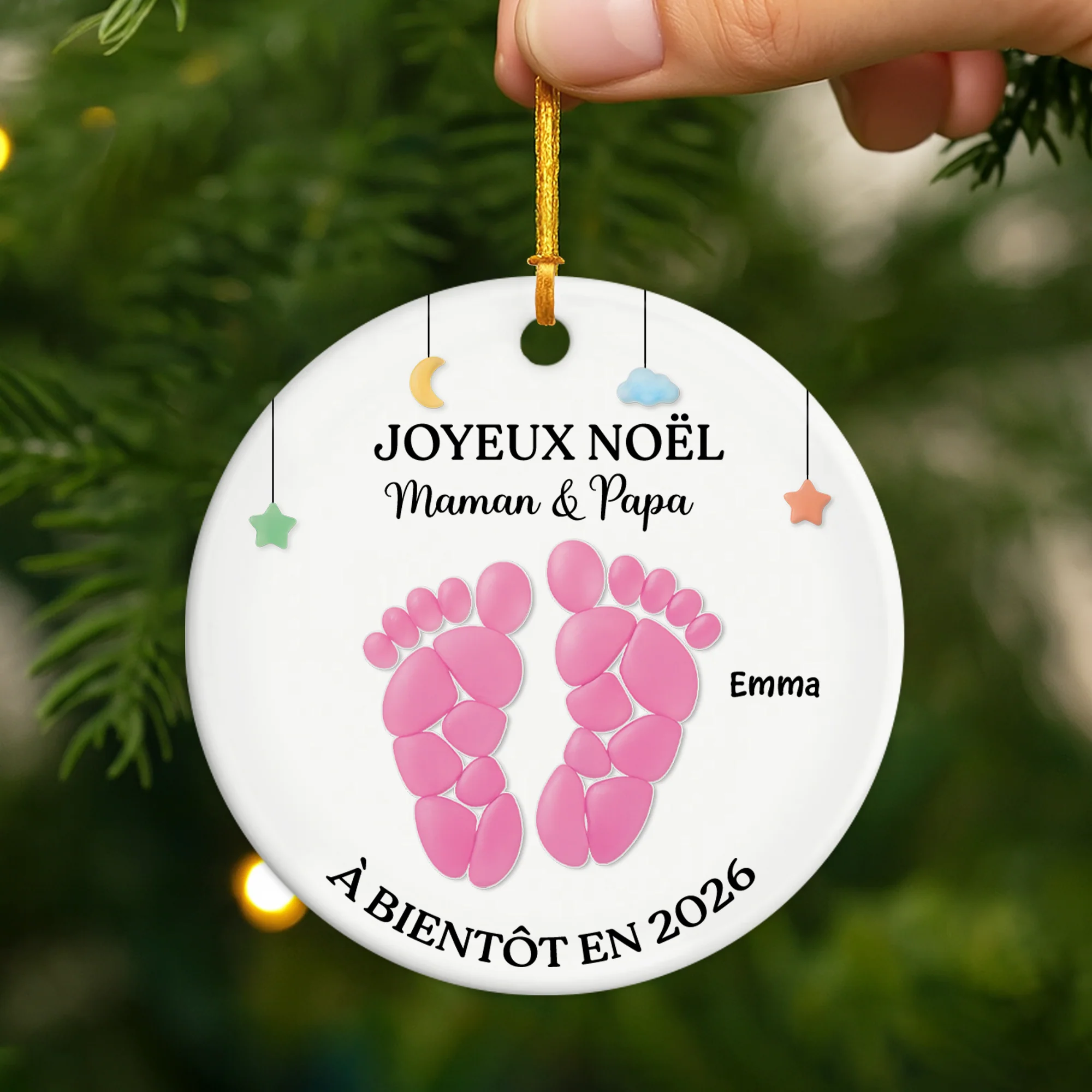 Ornement Céramique Personnalisé - Joyeux Noël Maman & Papa De Bébé En Route - Image 2