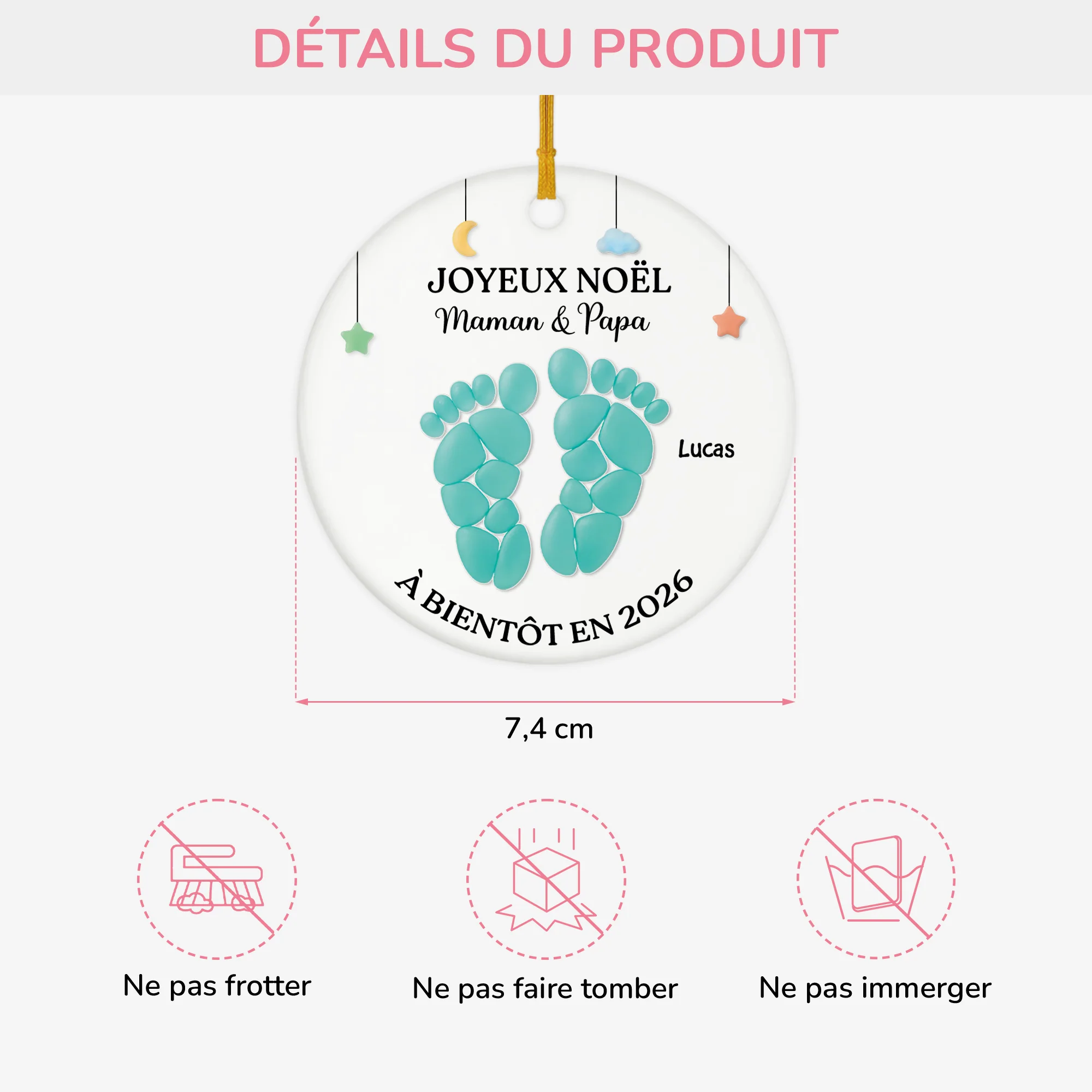 Ornement Céramique Personnalisé - Joyeux Noël Maman & Papa De Bébé En Route - Image 3