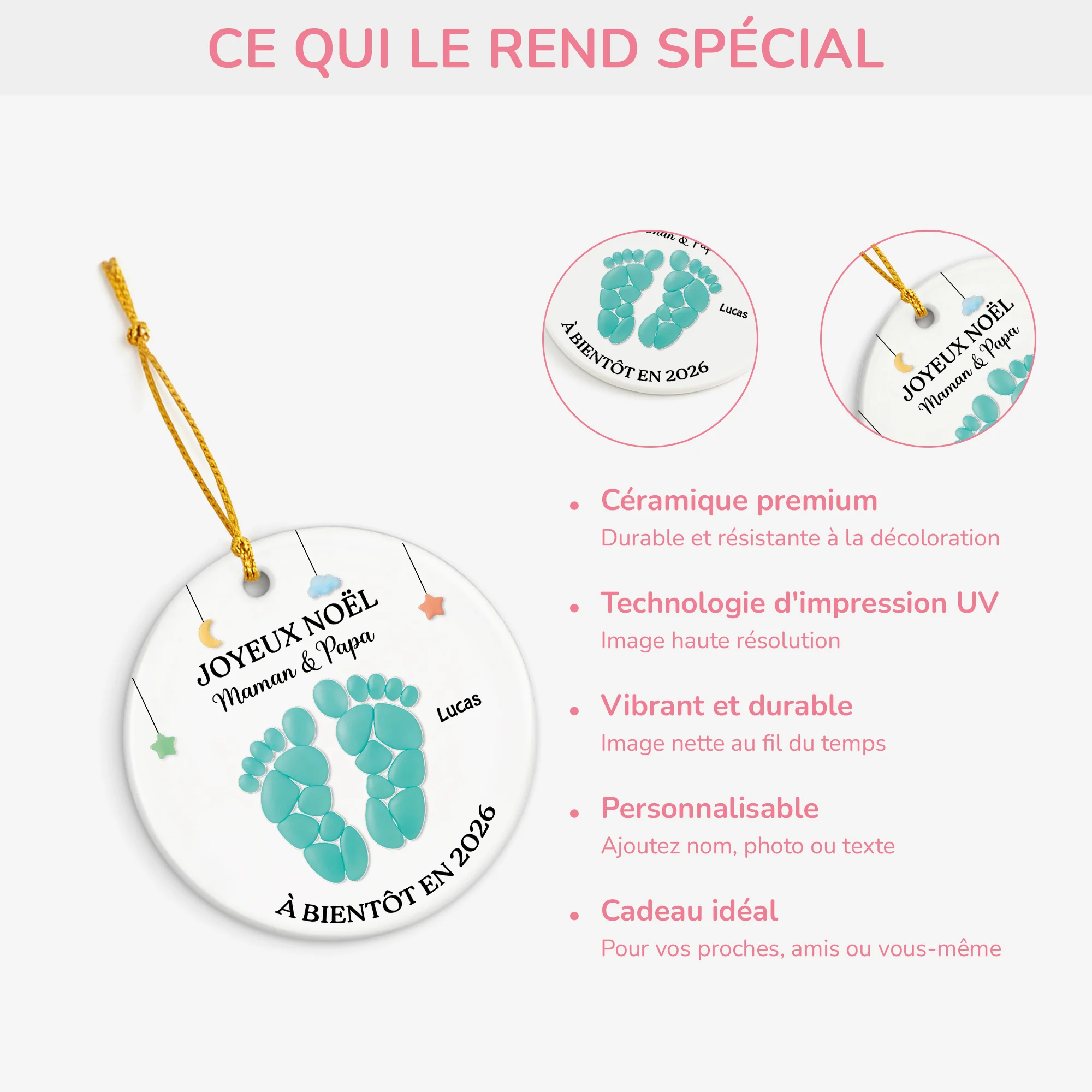 Ornement Céramique Personnalisé - Joyeux Noël Maman & Papa De Bébé En Route - Image 4