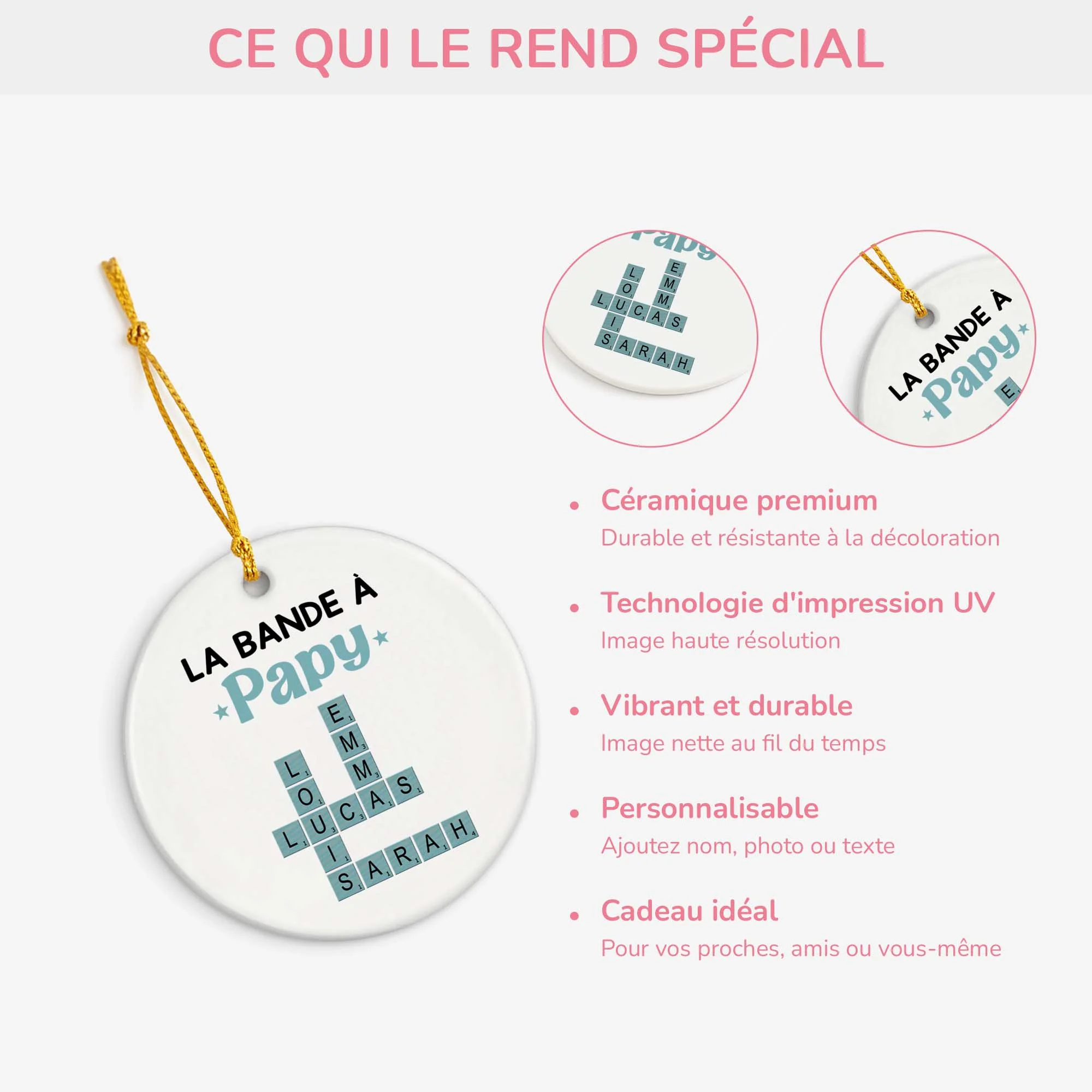 Ornement Céramique Personnalisé - La Bande À Papy - Cadeau Mots Croisés - Image 4