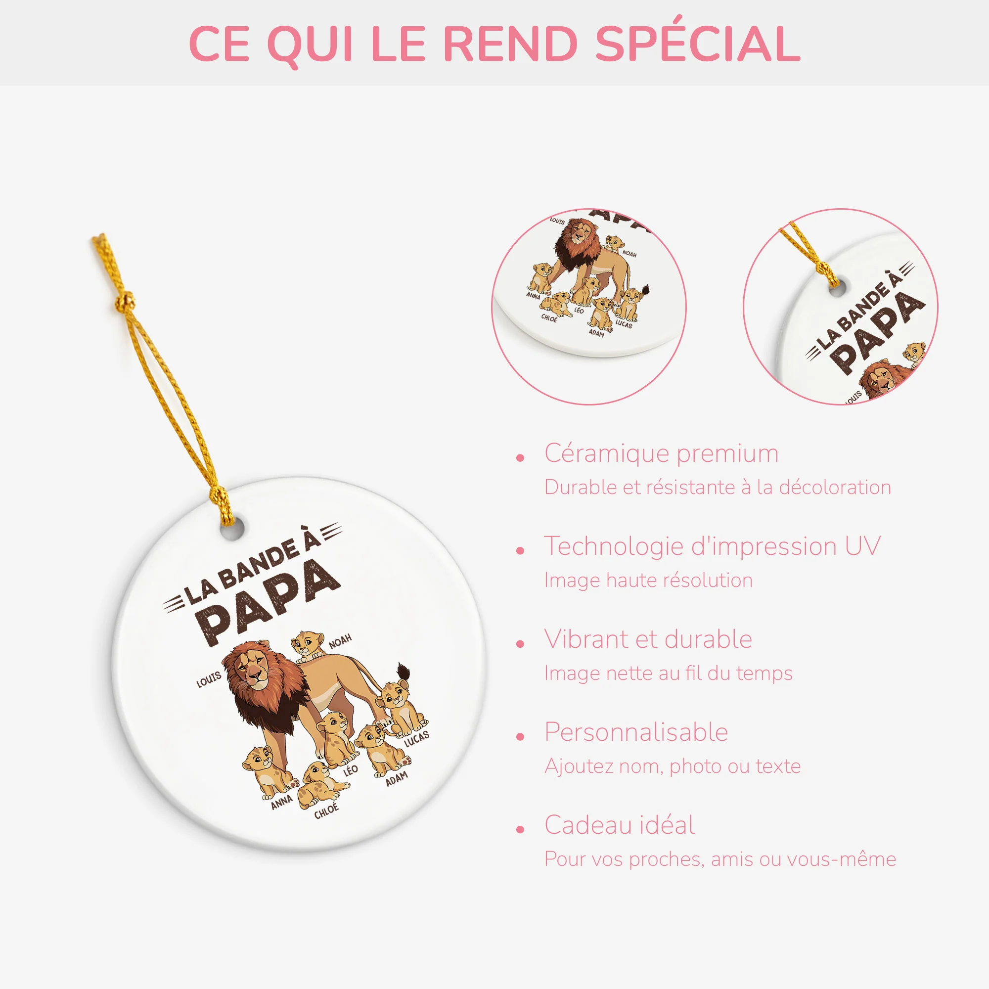 Ornement Céramique Personnalisé - La Bande À Papy Lion - Image 4