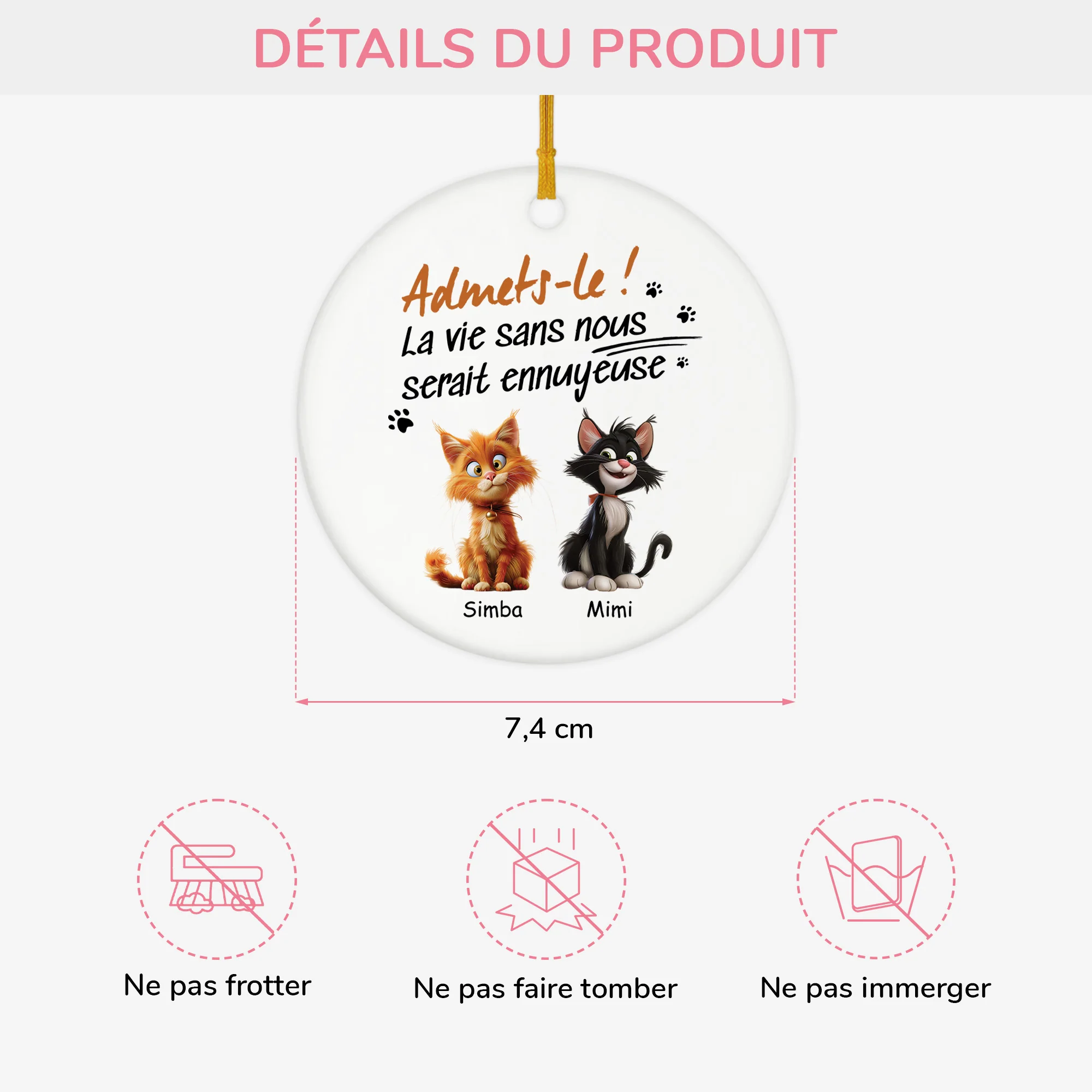 Ornement Céramique Personnalisé - La Vie Sans Chat Serait Ennuyeuse - Image 3