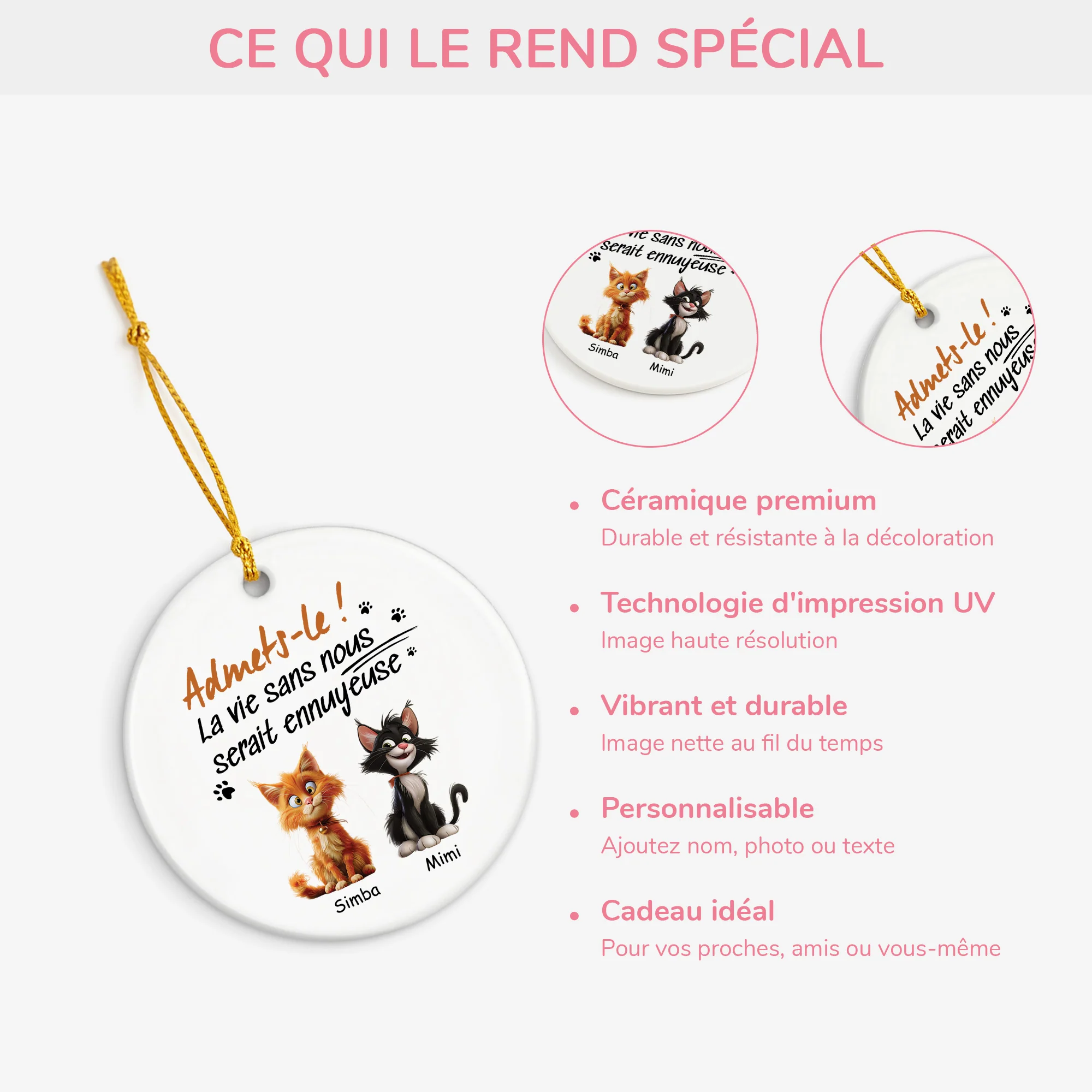 Ornement Céramique Personnalisé - La Vie Sans Chat Serait Ennuyeuse - Image 4