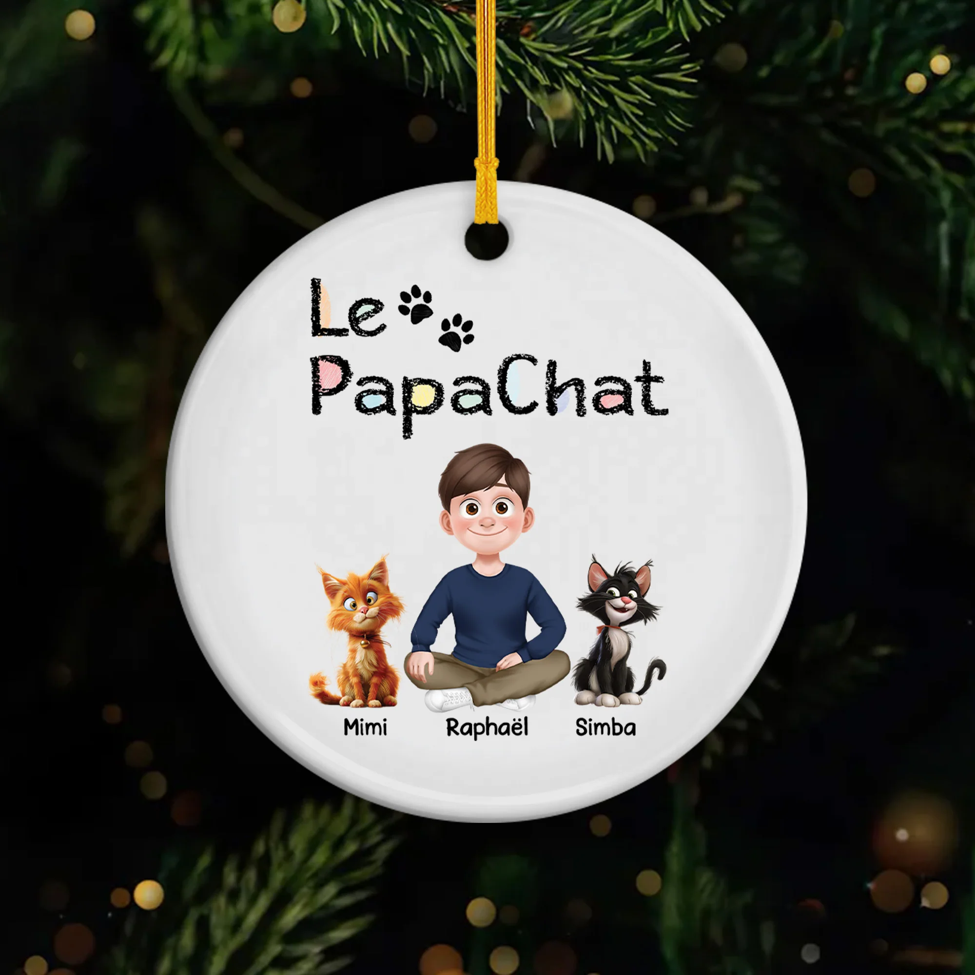 Ornement Céramique Personnalisé - Le Papa Chat - Design Cartoon