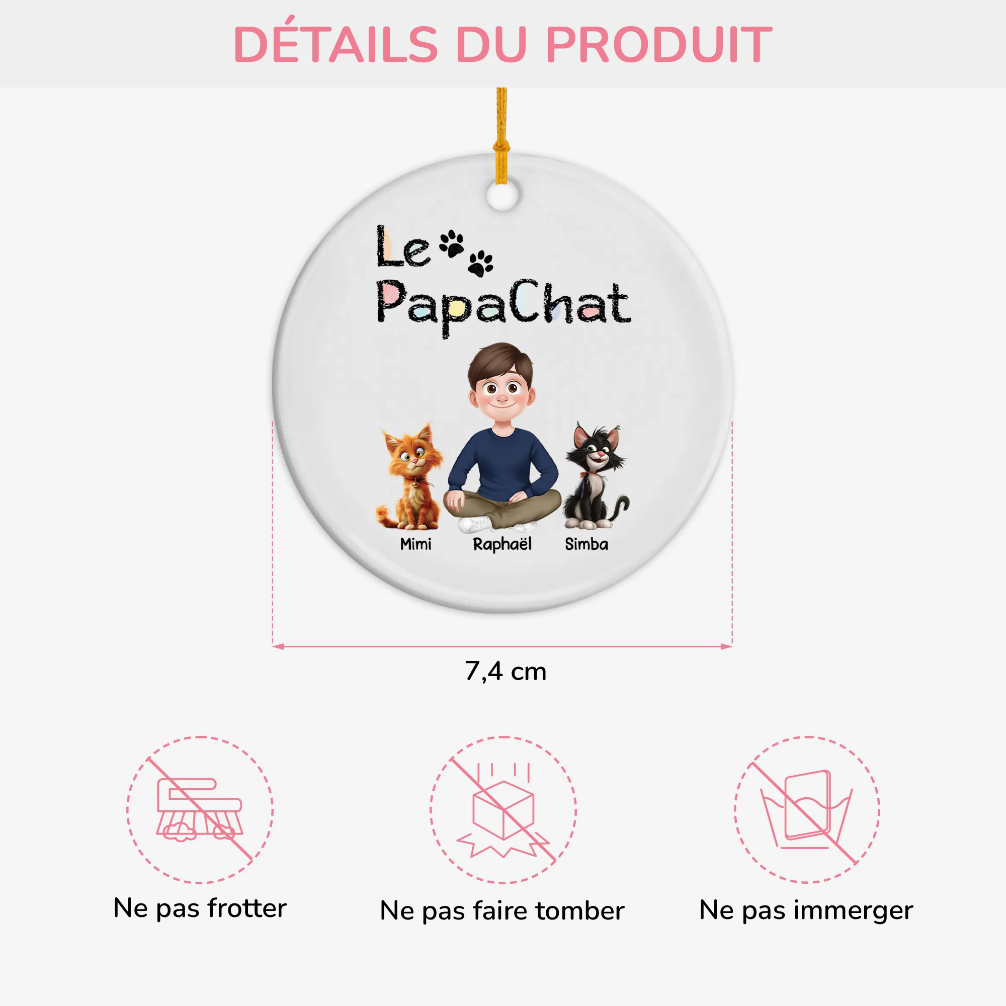 Ornement Céramique Personnalisé - Le Papa Chat - Design Cartoon - Image 3