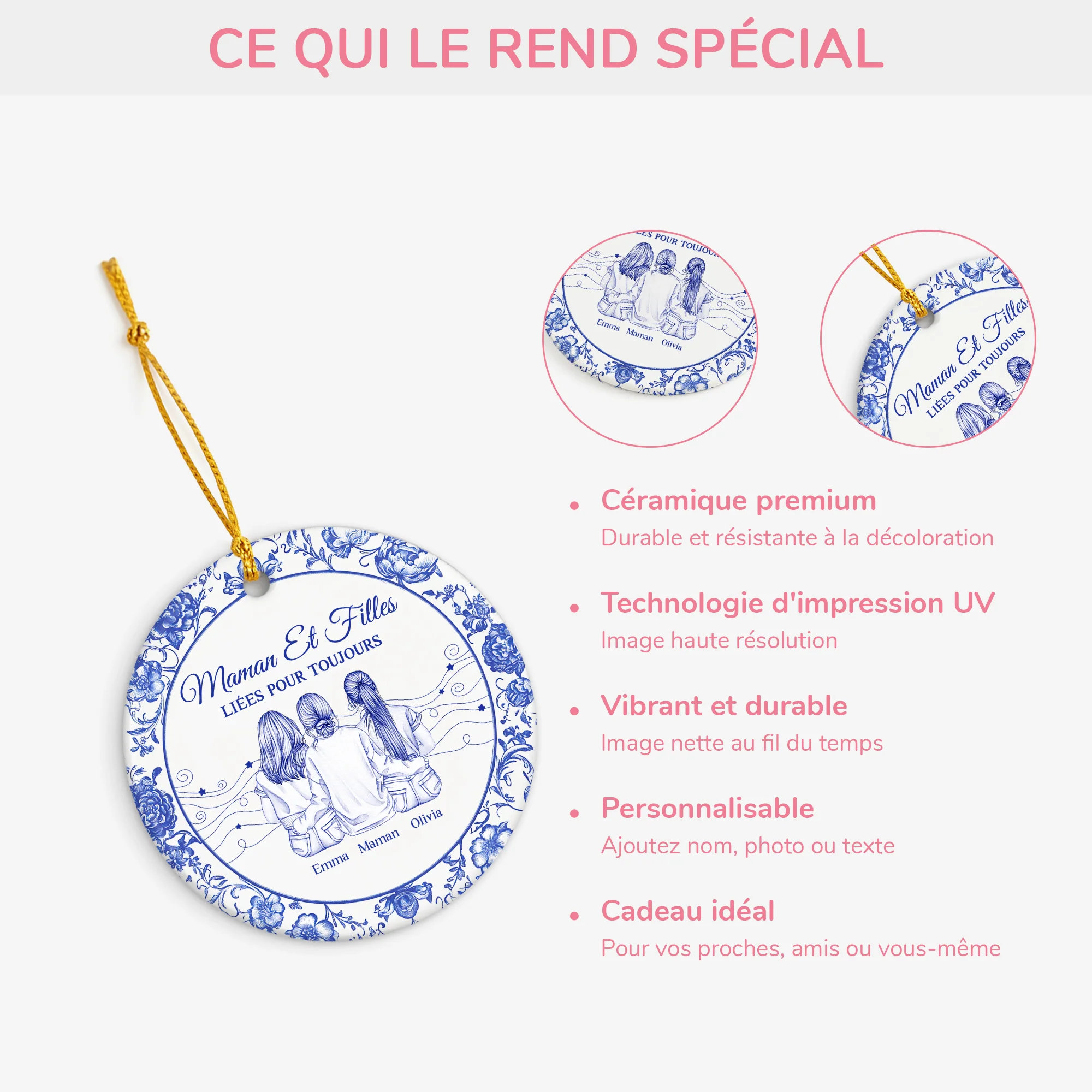 Ornement Céramique Personnalisé - Maman Et Fille Liées Pour Toujours - Image 4