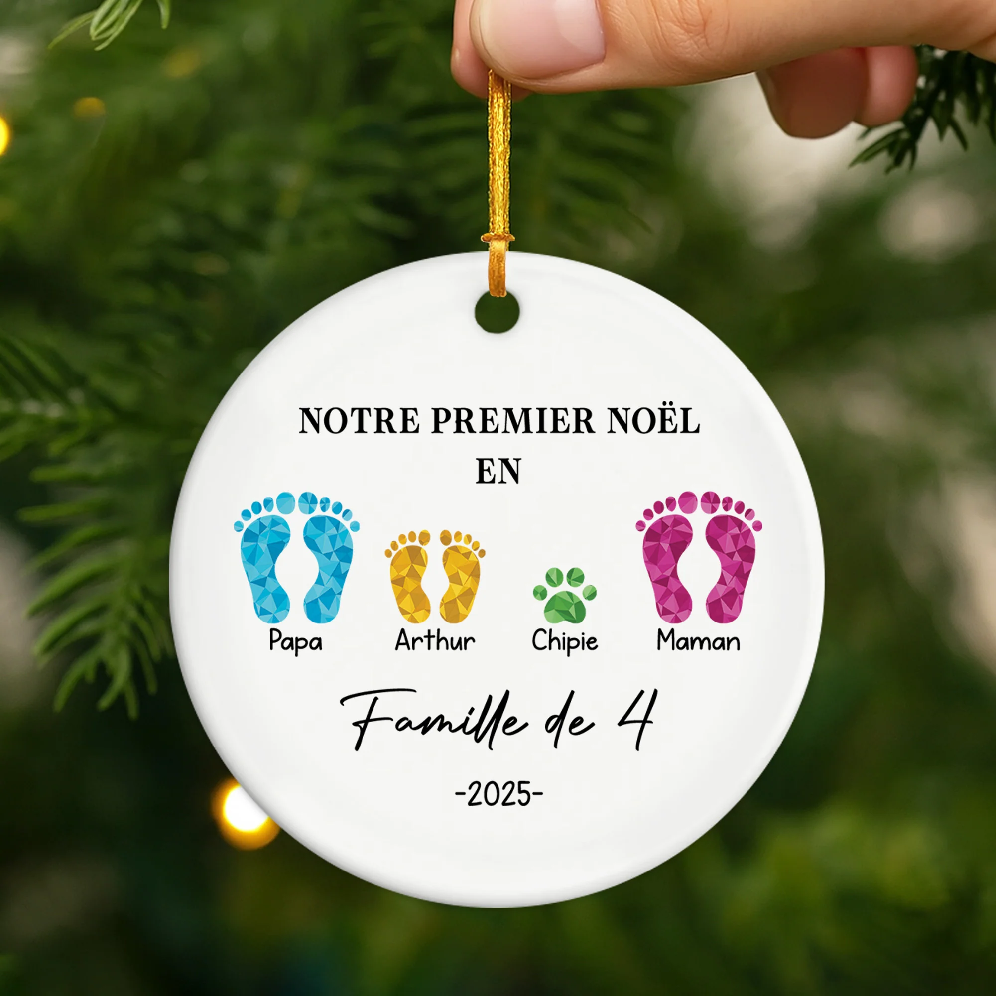 Ornement Céramique Personnalisé - Notre Premier Noël En Famille Avec Pieds - Image 2