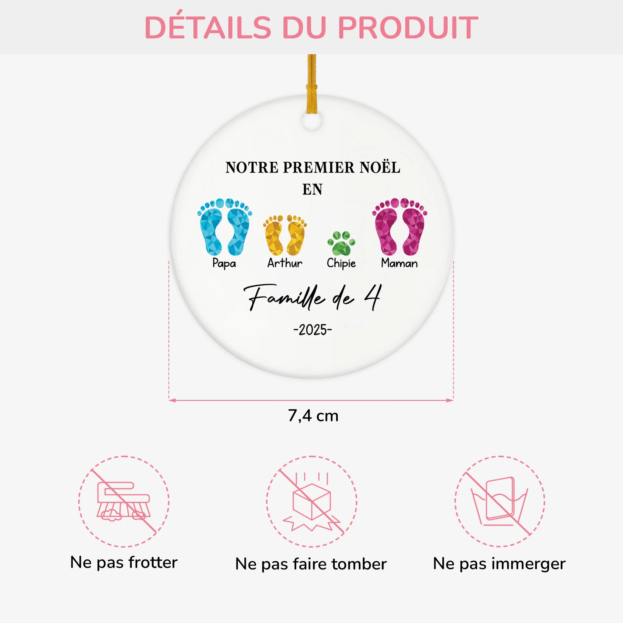 Ornement Céramique Personnalisé - Notre Premier Noël En Famille Avec Pieds - Image 3