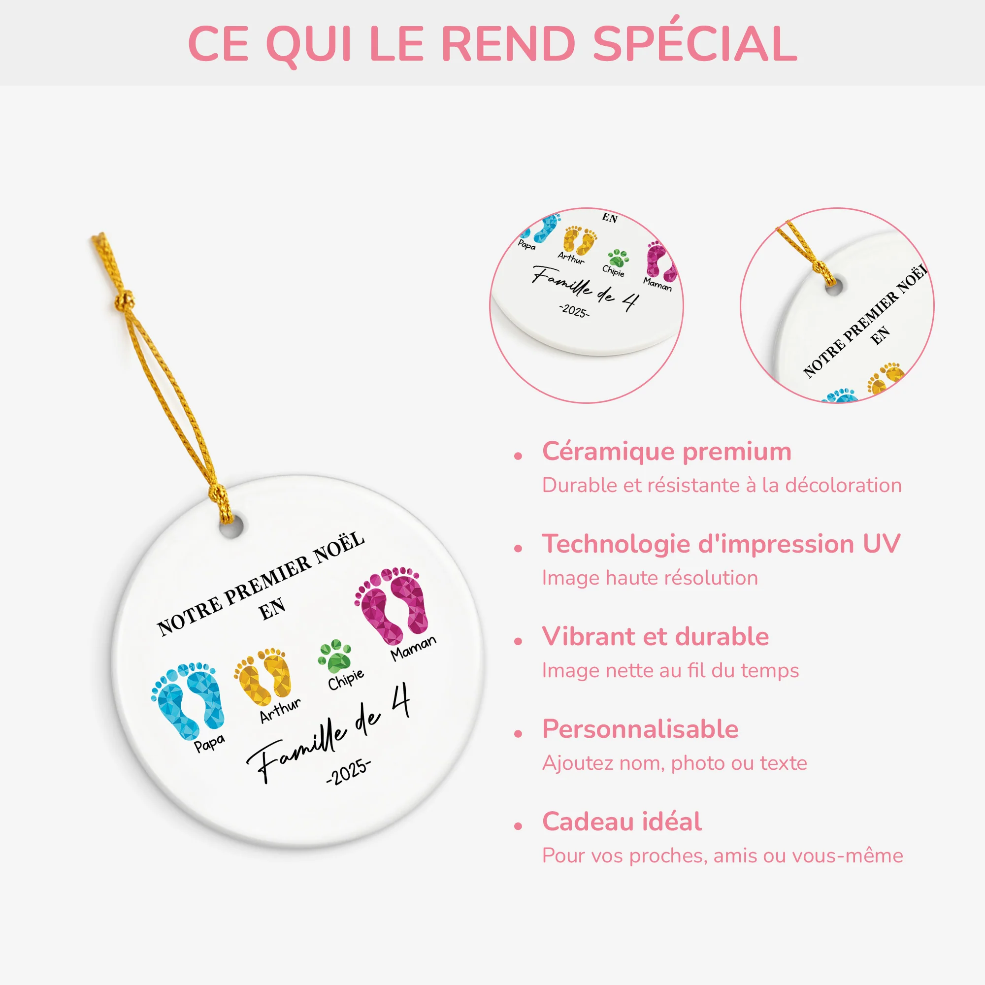 Ornement Céramique Personnalisé - Notre Premier Noël En Famille Avec Pieds - Image 4
