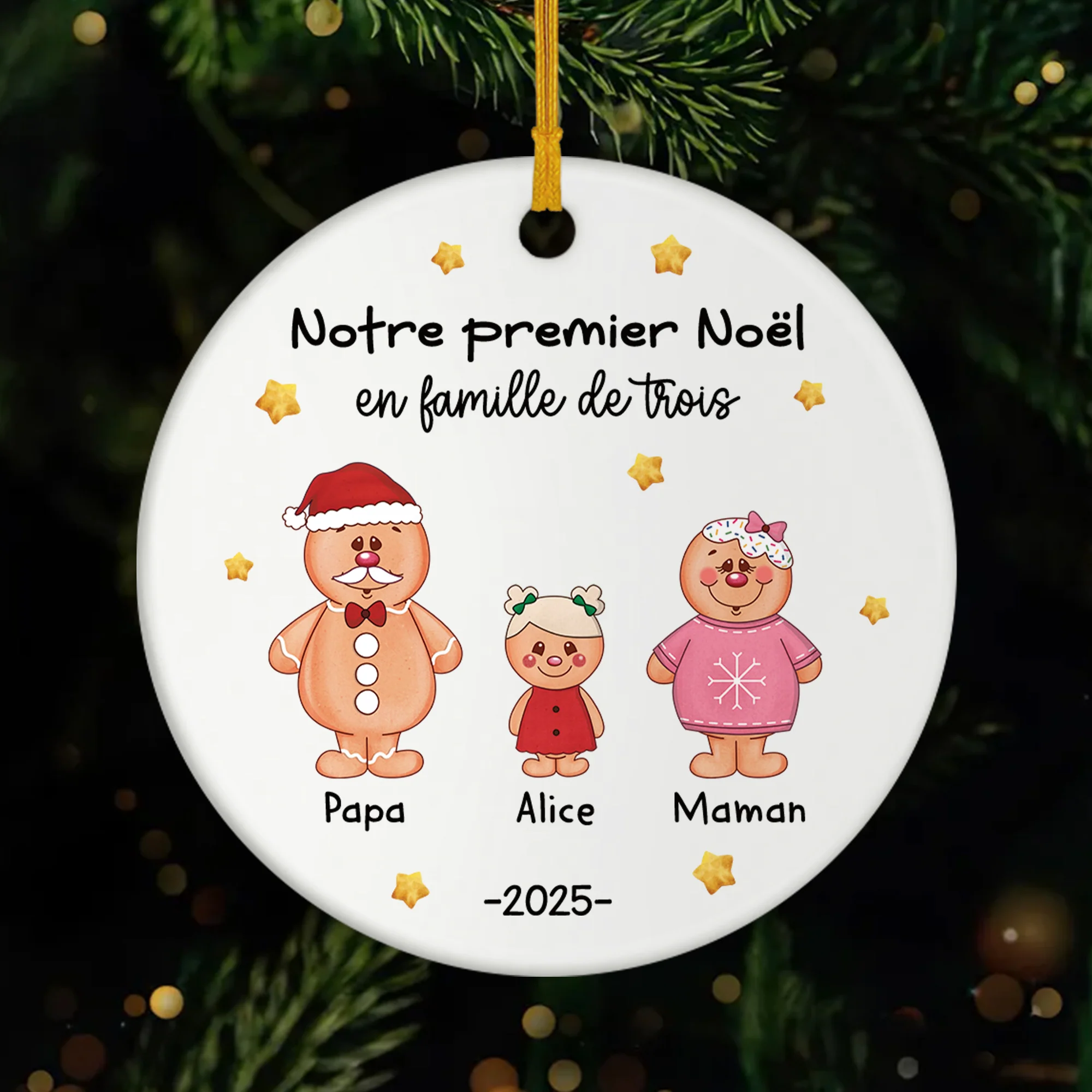 Ornement Céramique Personnalisé - Notre Premier Noël En Famille De Trois