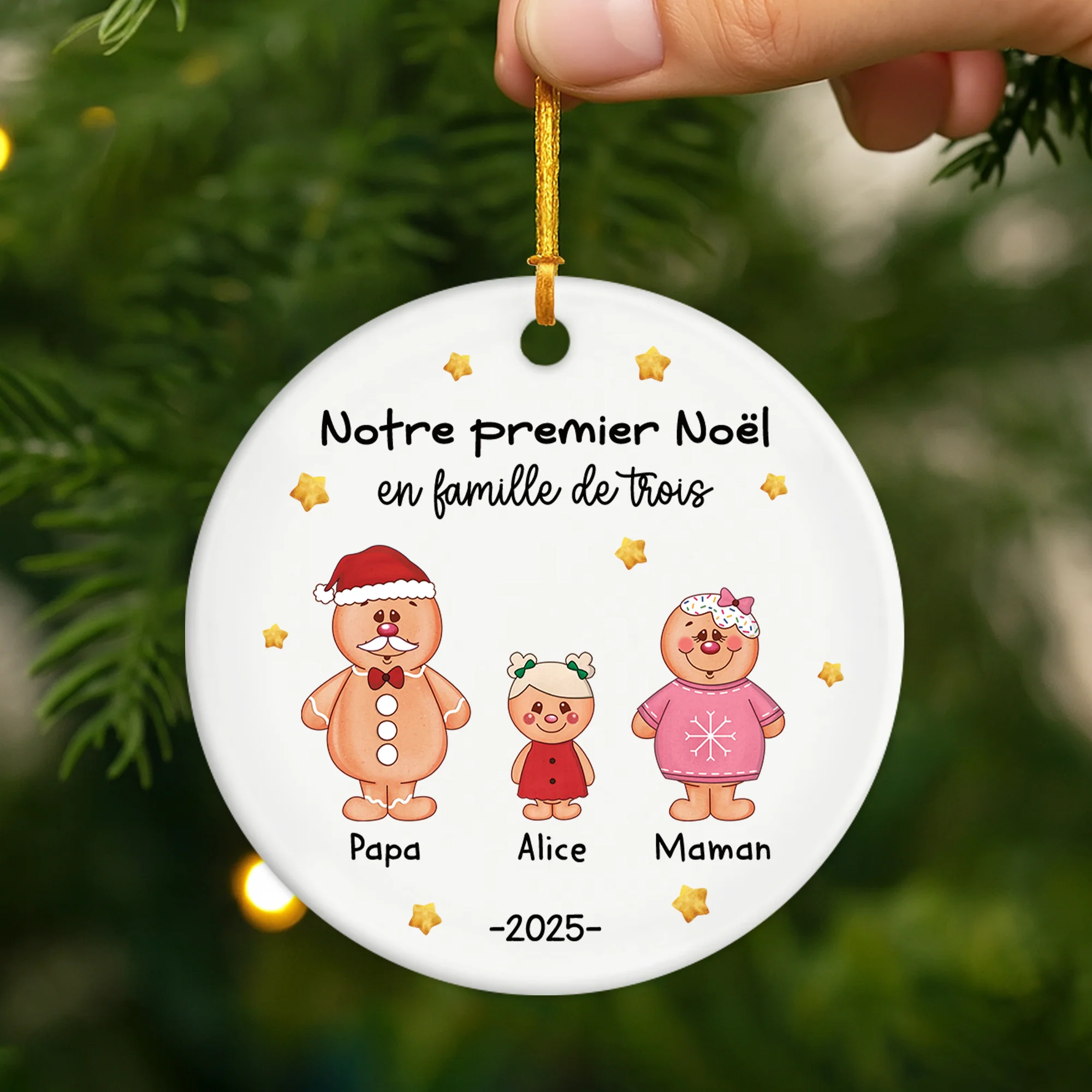 Ornement Céramique Personnalisé - Notre Premier Noël En Famille De Trois - Image 2