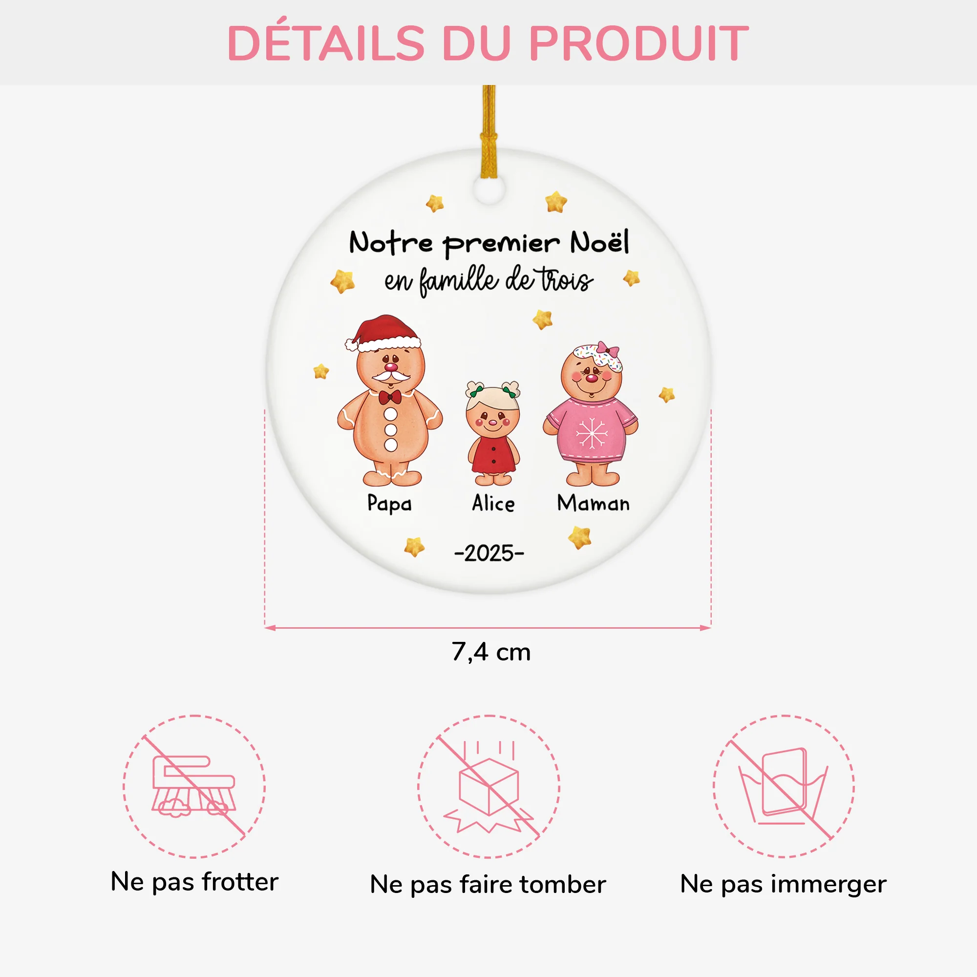 Ornement Céramique Personnalisé - Notre Premier Noël En Famille De Trois - Image 3