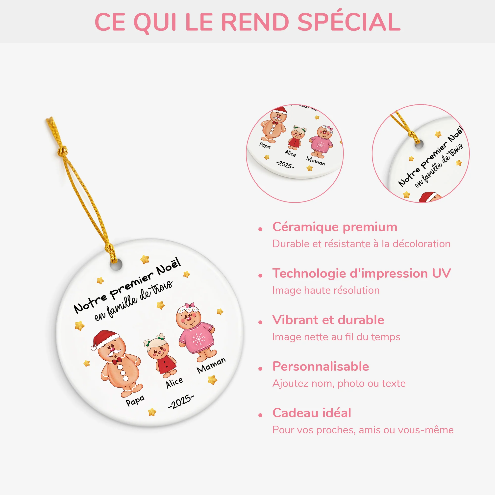 Ornement Céramique Personnalisé - Notre Premier Noël En Famille De Trois - Image 4