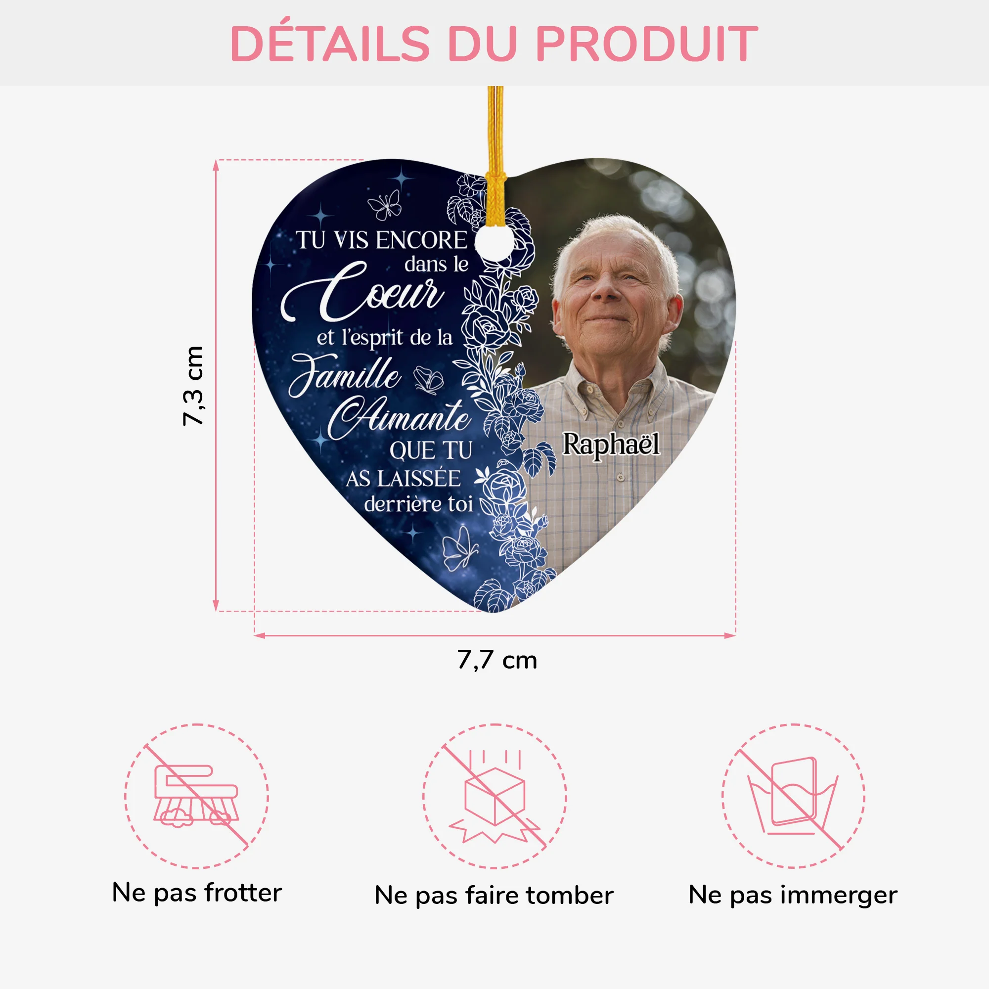 Ornement Céramique Personnalisé Photo - Cadeau Commémoratif Pour Perte De Papa - Tu Vis Encore - Image 3