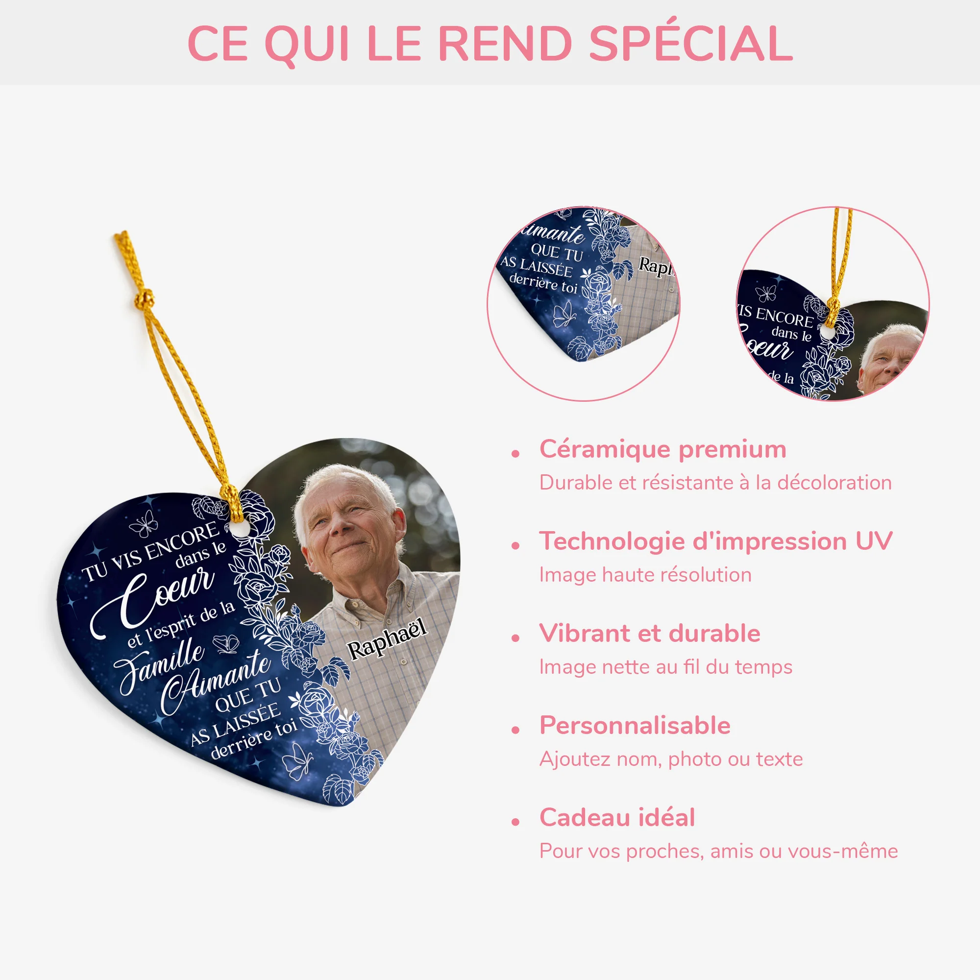 Ornement Céramique Personnalisé Photo - Cadeau Commémoratif Pour Perte De Papa - Tu Vis Encore - Image 4