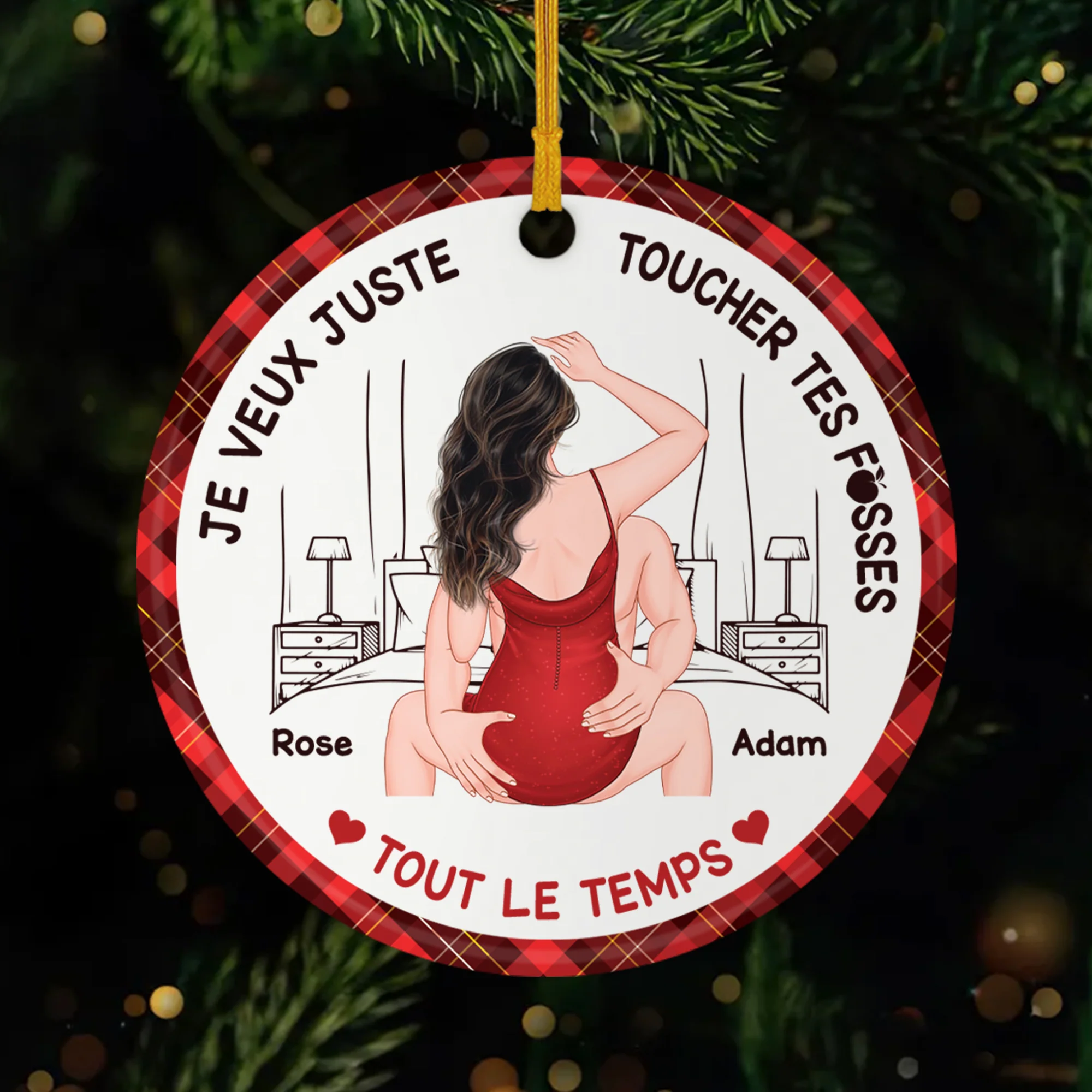 Ornement Céramique Personnalisé Pour Couple - Je Veux Juste Toucher Tes Fesses