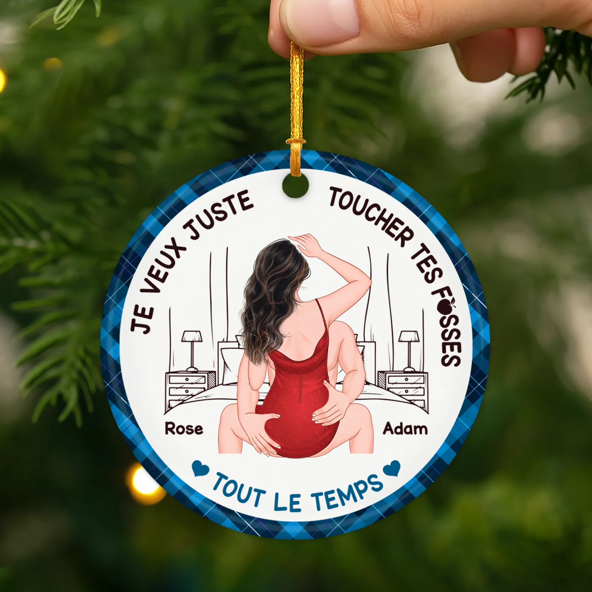 Ornement Céramique Personnalisé Pour Couple - Je Veux Juste Toucher Tes Fesses - Image 2