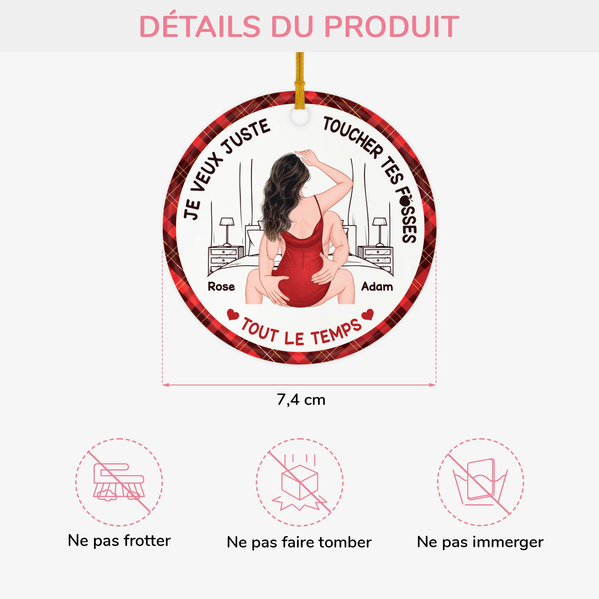 Ornement Céramique Personnalisé Pour Couple - Je Veux Juste Toucher Tes Fesses - Image 3