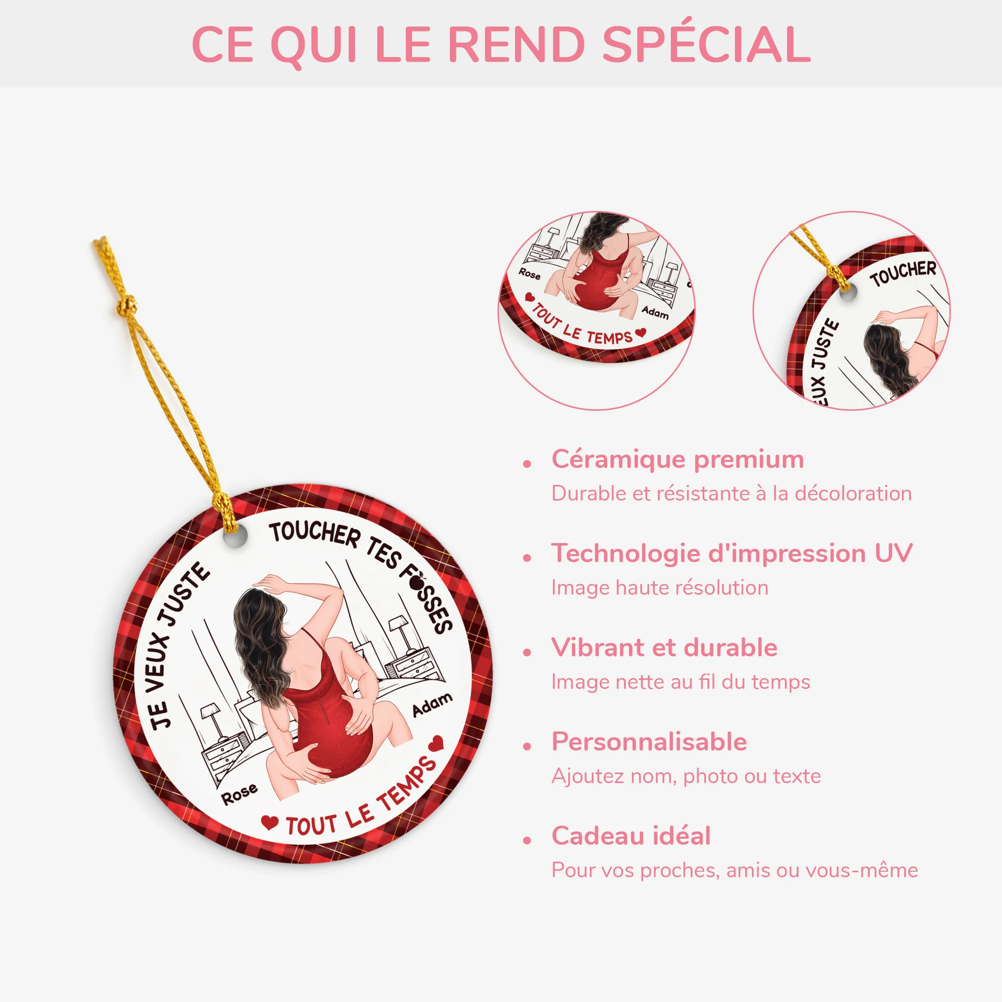 Ornement Céramique Personnalisé Pour Couple - Je Veux Juste Toucher Tes Fesses - Image 4