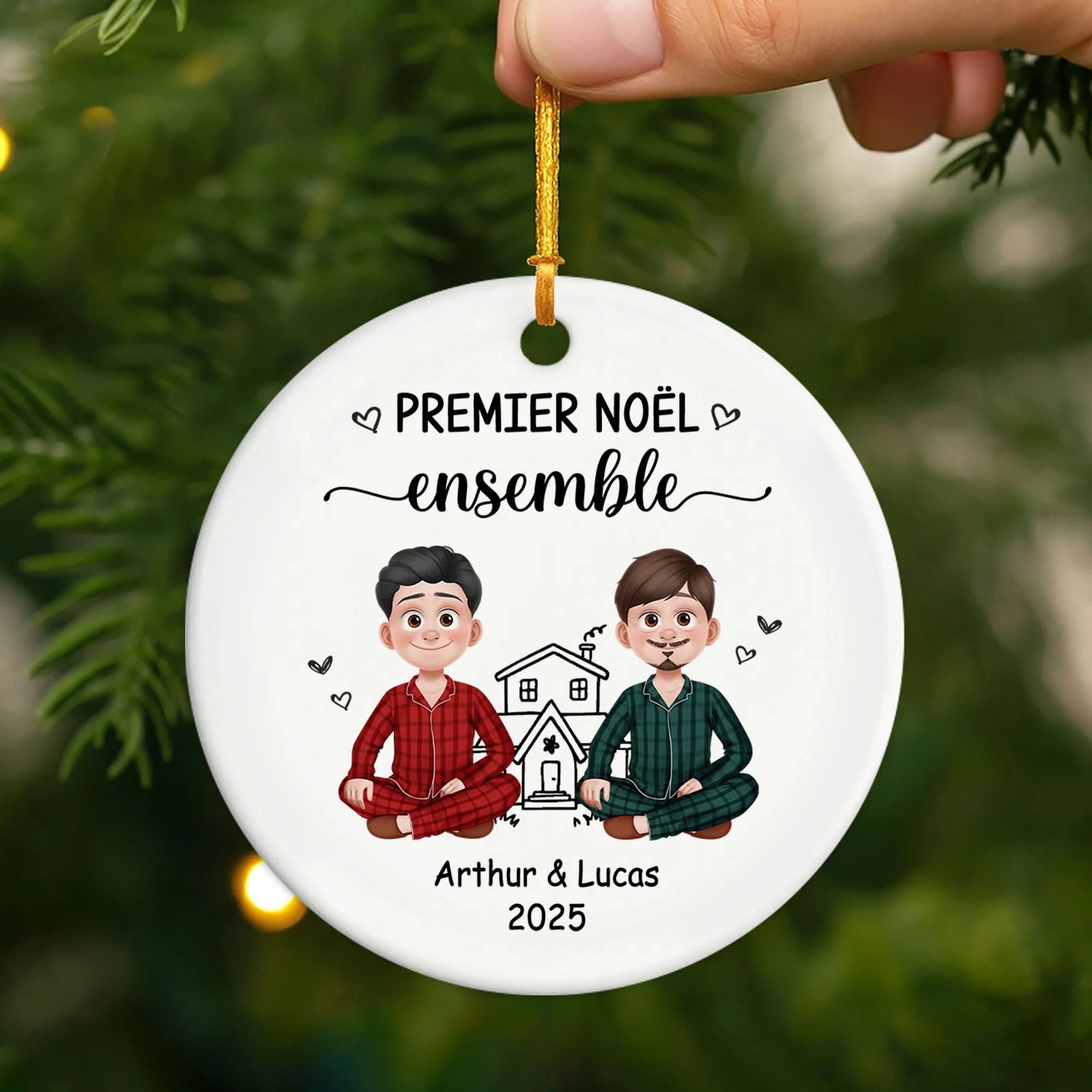 Ornement Céramique Personnalisé Pour Couple - Premier Noël Ensemble - Image 2