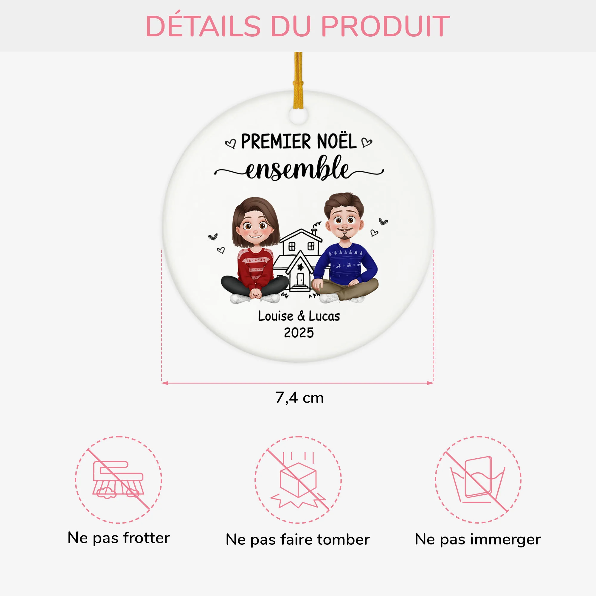 Ornement Céramique Personnalisé Pour Couple - Premier Noël Ensemble - Image 3