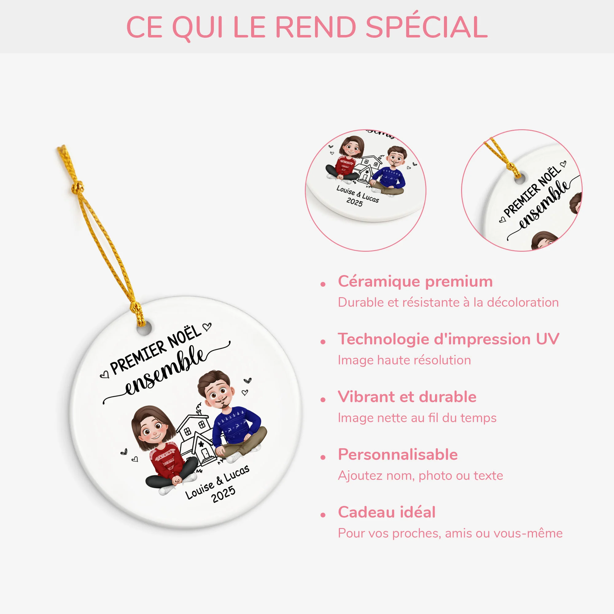 Ornement Céramique Personnalisé Pour Couple - Premier Noël Ensemble - Image 4