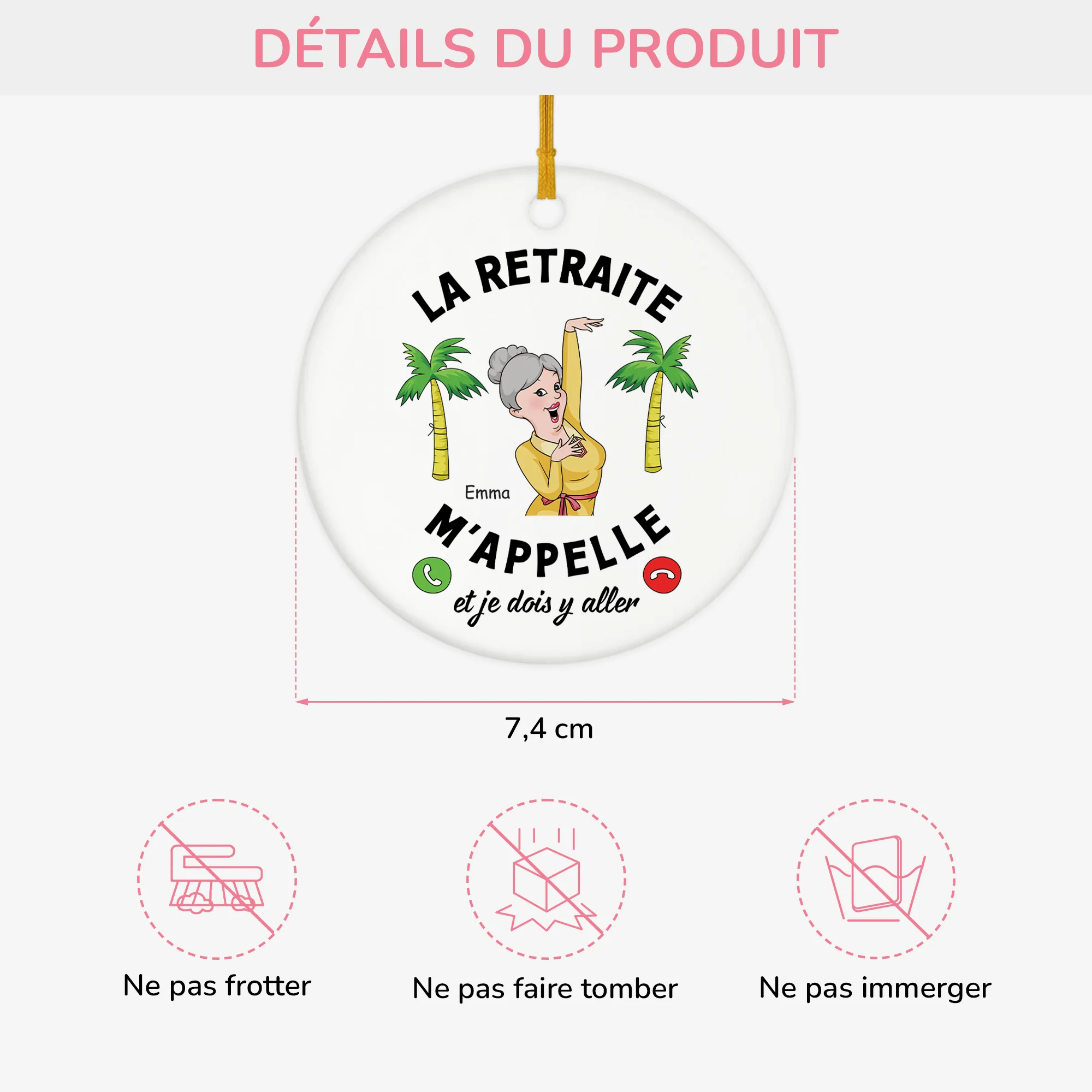 Ornement Céramique Personnalisé Pour Femme Et Homme - La Retraite M'Appelle - Image 3