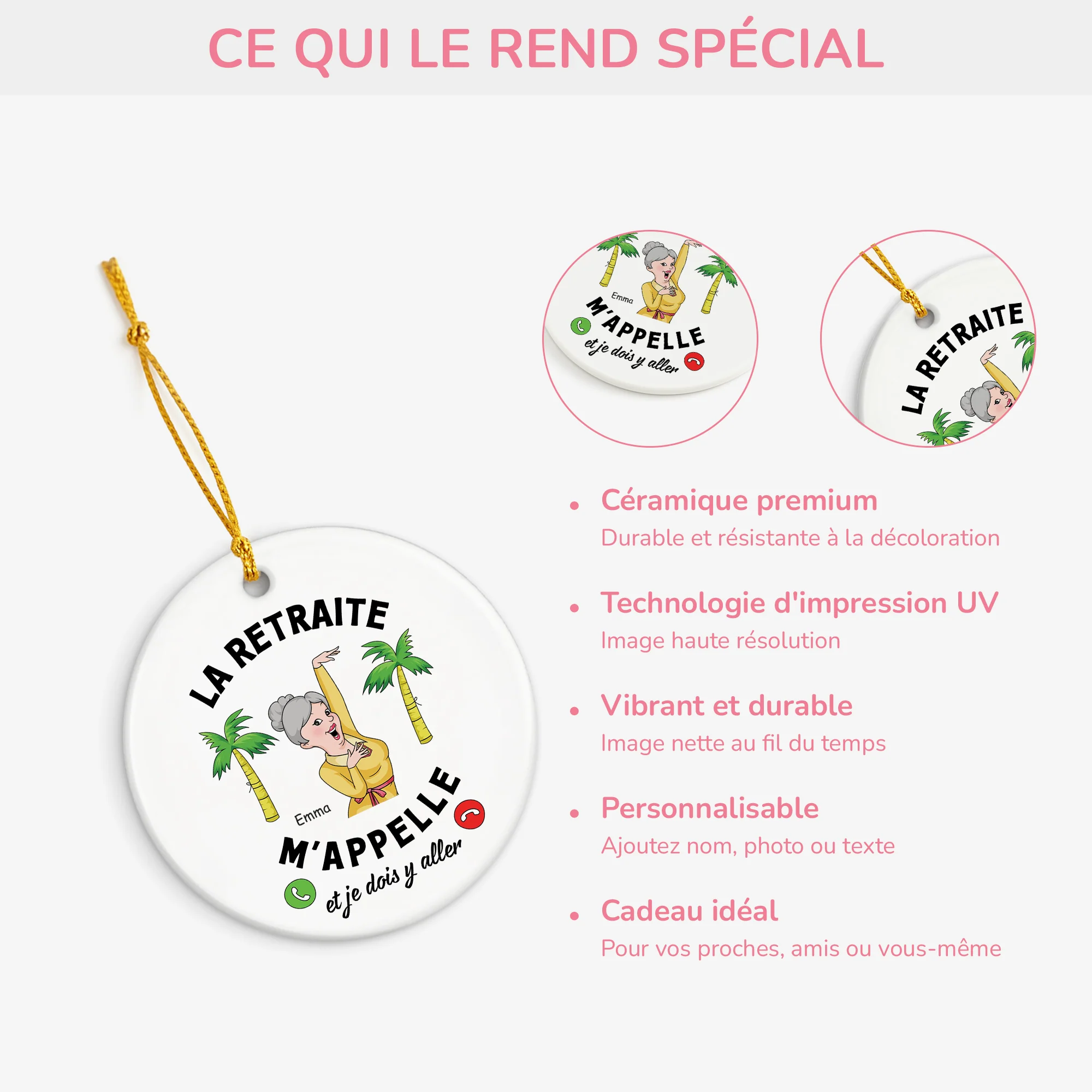 Ornement Céramique Personnalisé Pour Femme Et Homme - La Retraite M'Appelle - Image 4
