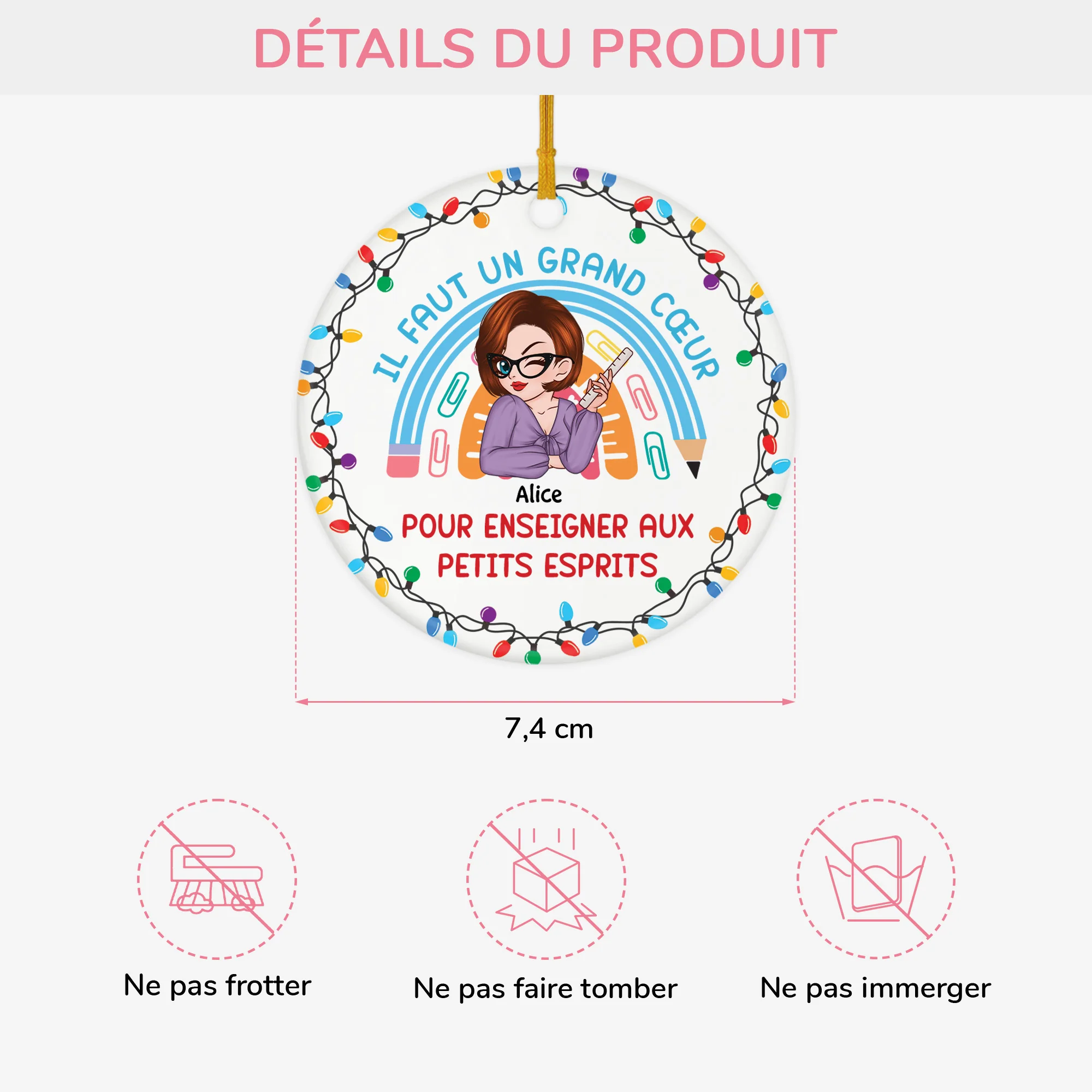 Ornement Céramique Personnalisé Pour Femme - Il Faut Un Grand Cœur Pour Enseigner Aux Petits Esprits - Image 3