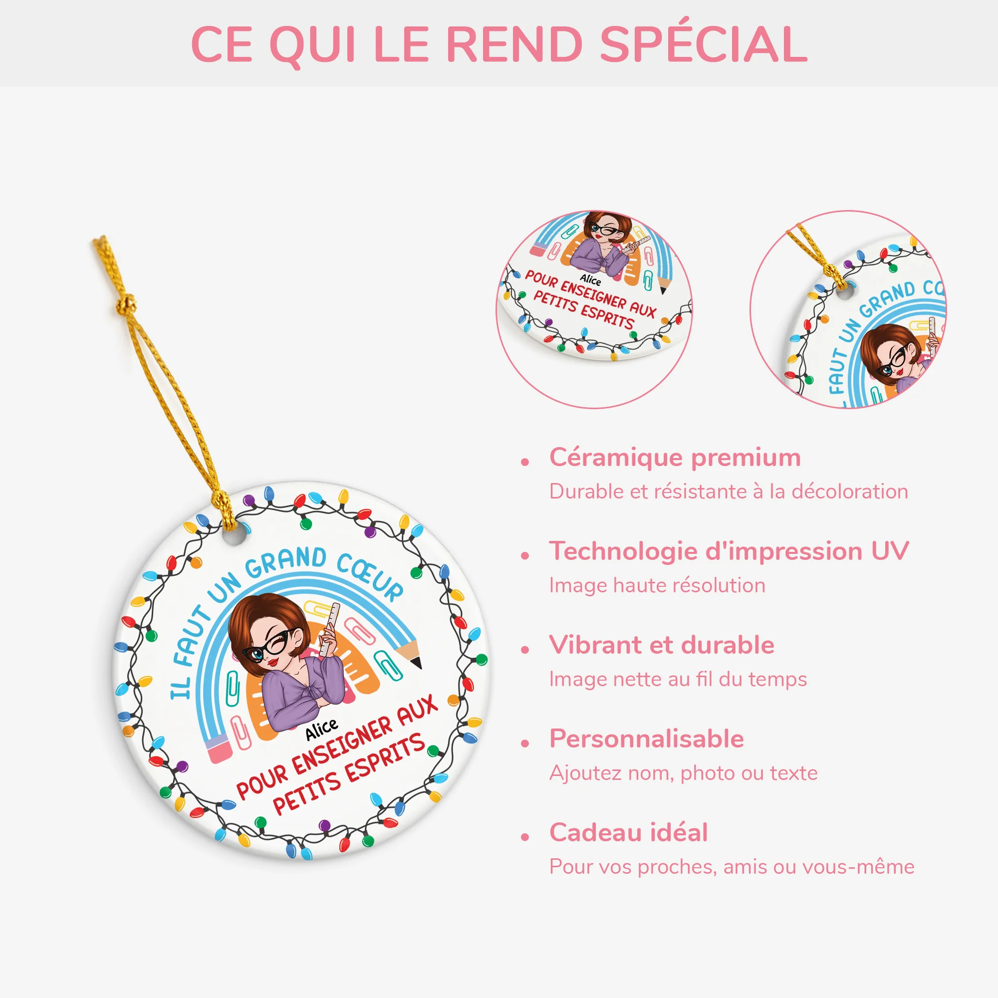 Ornement Céramique Personnalisé Pour Femme - Il Faut Un Grand Cœur Pour Enseigner Aux Petits Esprits - Image 4