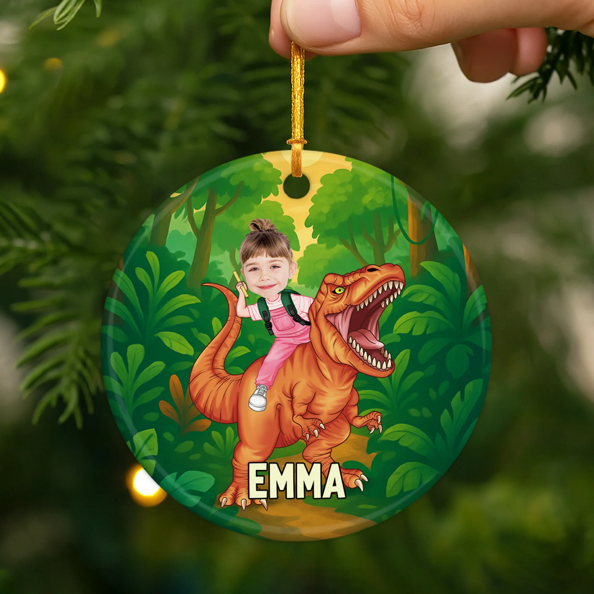 Ornement Céramique Personnalisé Pour Fille/Fils - Enfant Sur Un Dinosaure - Image 2