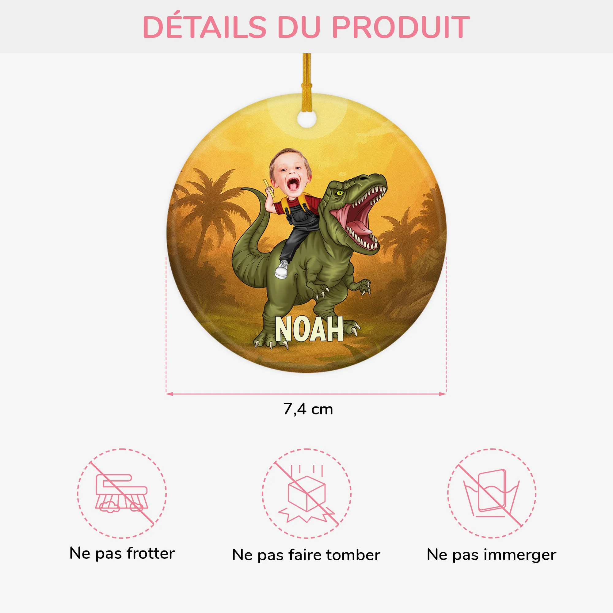 Ornement Céramique Personnalisé Pour Fille/Fils - Enfant Sur Un Dinosaure - Image 3
