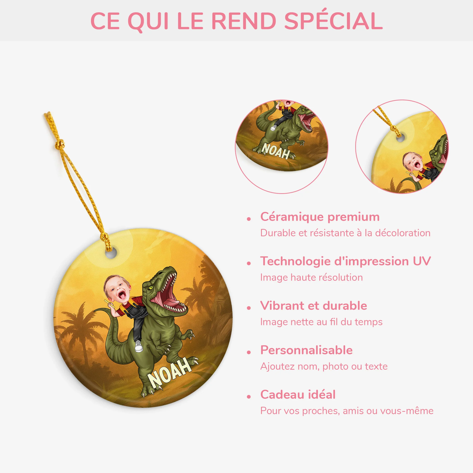 Ornement Céramique Personnalisé Pour Fille/Fils - Enfant Sur Un Dinosaure - Image 4