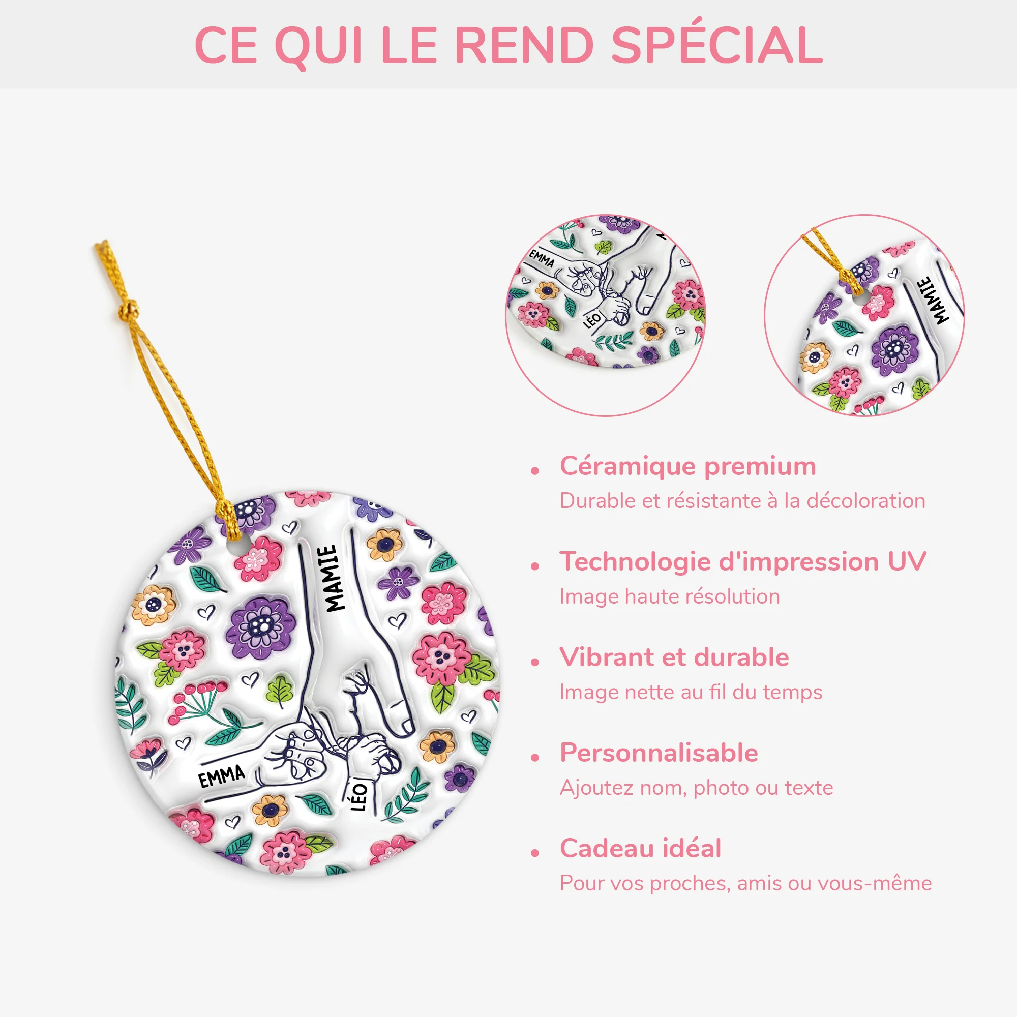 [Effet d'impression 3D] Ornement Céramique Personnalisé Pour Mamie - Avec Jolies Fleurs - Image 4