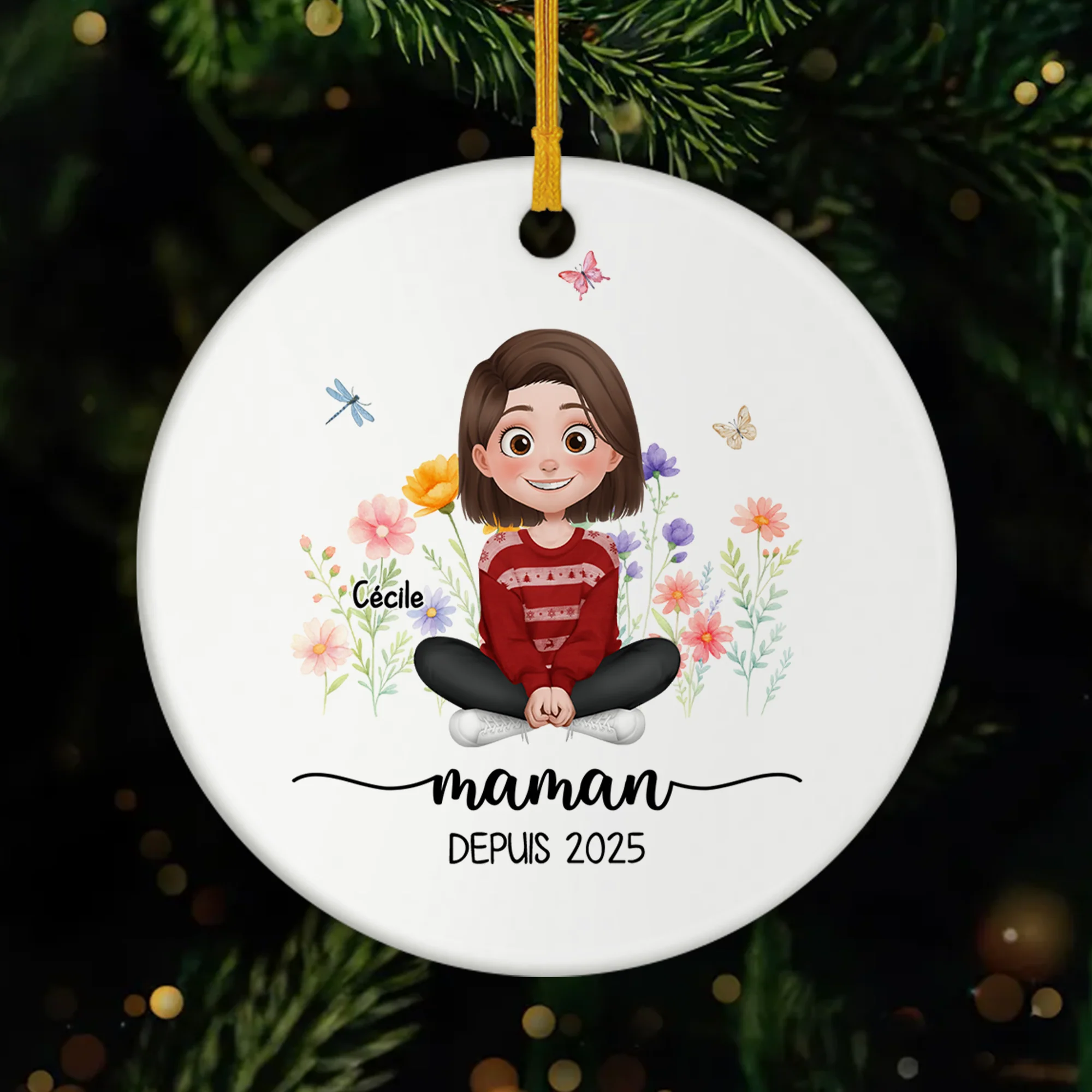 Ornement Céramique Personnalisé Pour Papa Et Maman - Maman Avec Fleur