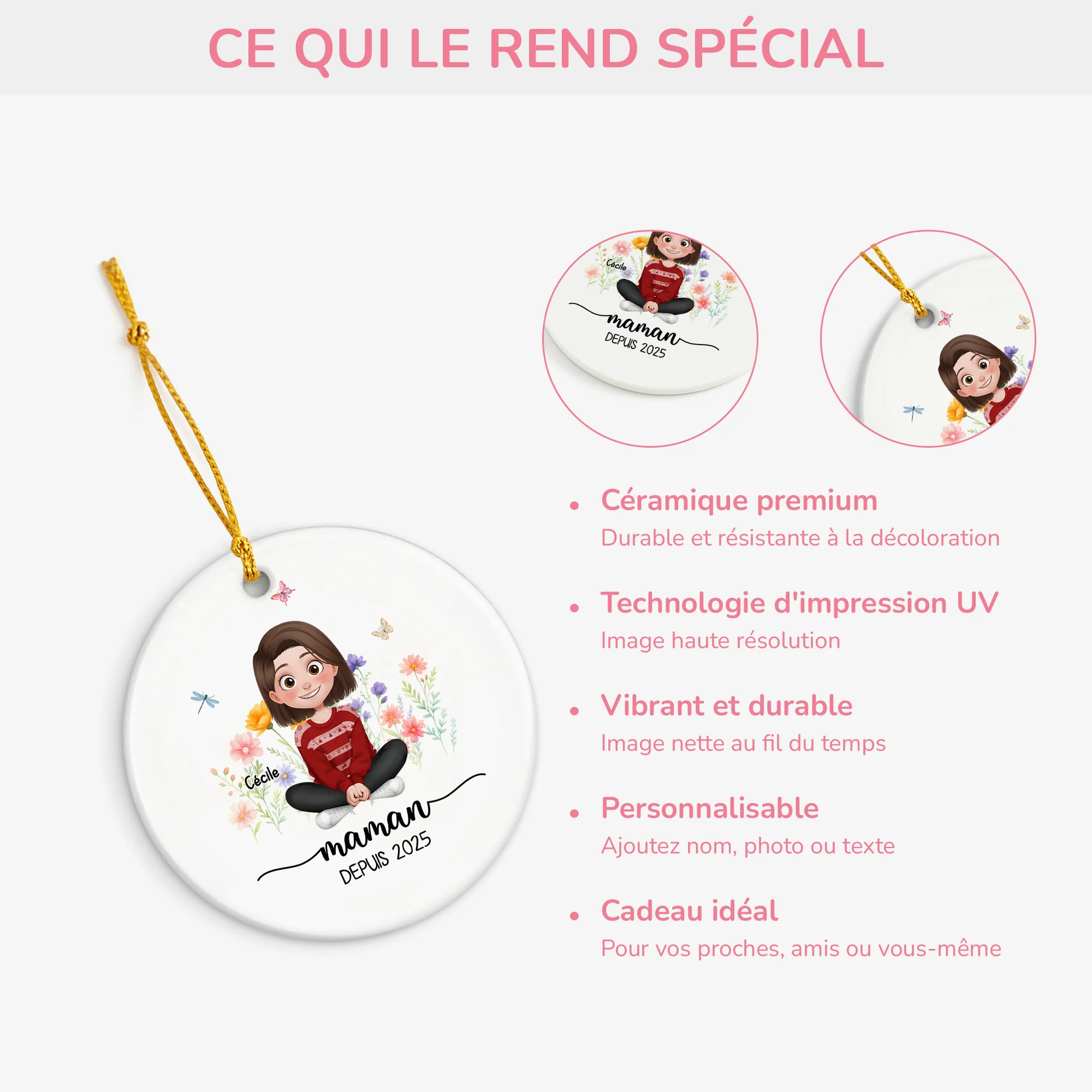 Ornement Céramique Personnalisé Pour Papa Et Maman - Maman Avec Fleur - Image 4