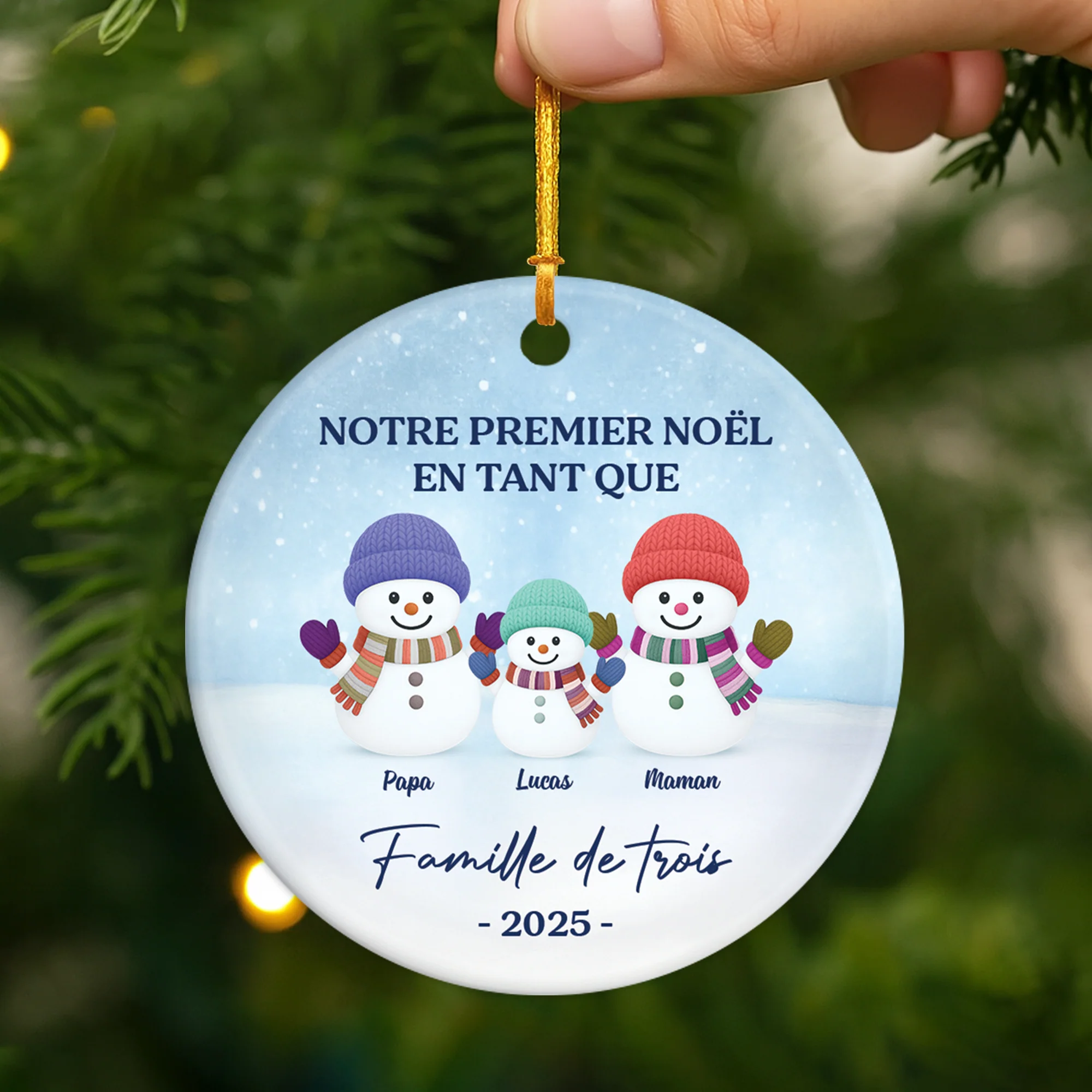Ornement Céramique Personnalisé - Premier Noël De Famille Bonhomme De Neige - Image 2