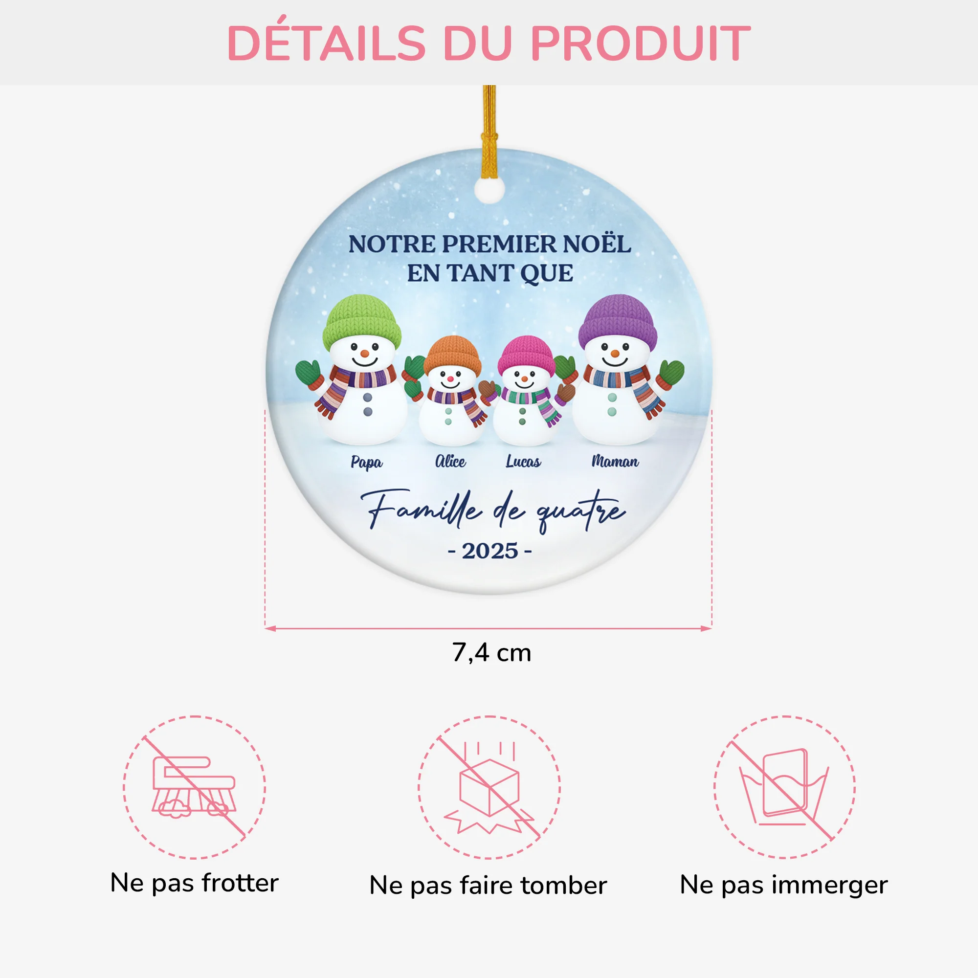 Ornement Céramique Personnalisé - Premier Noël De Famille Bonhomme De Neige - Image 3