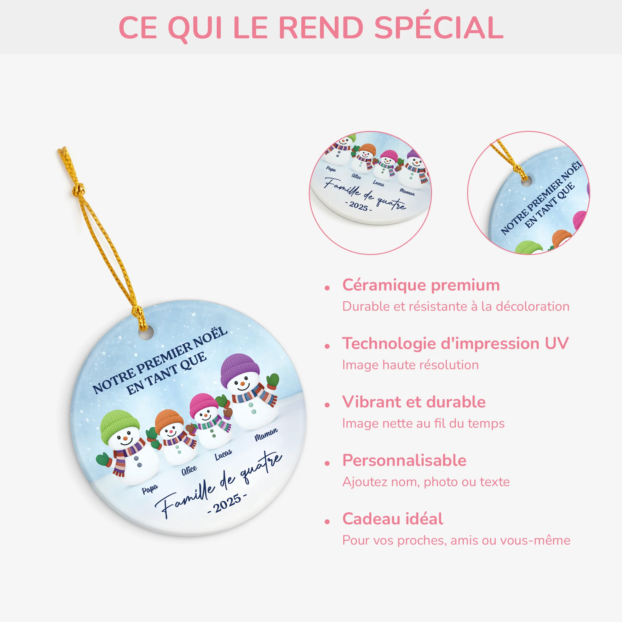 Ornement Céramique Personnalisé - Premier Noël De Famille Bonhomme De Neige - Image 4